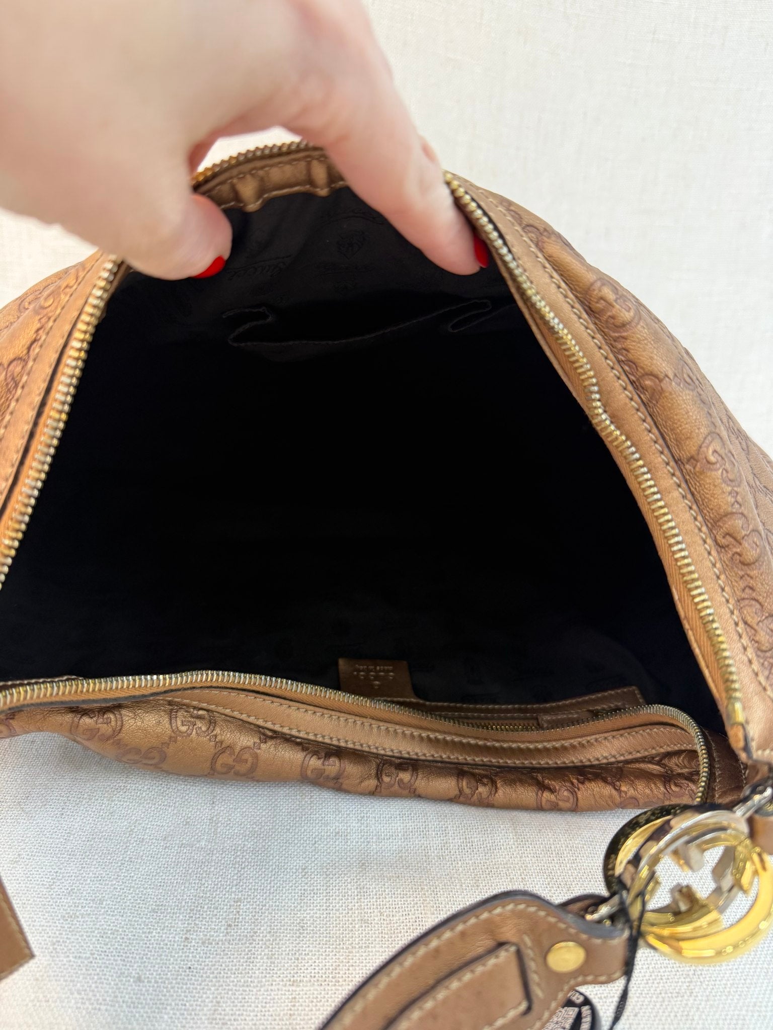Gucci Bronze Leather Guccissima Sukey Hobo Bag