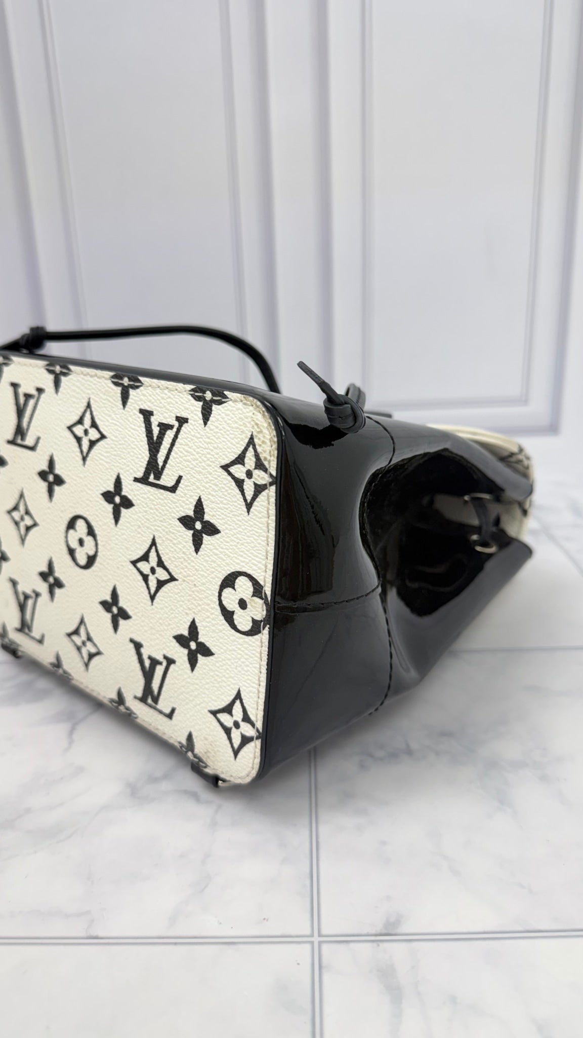 Louis Vuitton Black And White Patent Leather Monogram Hot Springs Mini Backpack