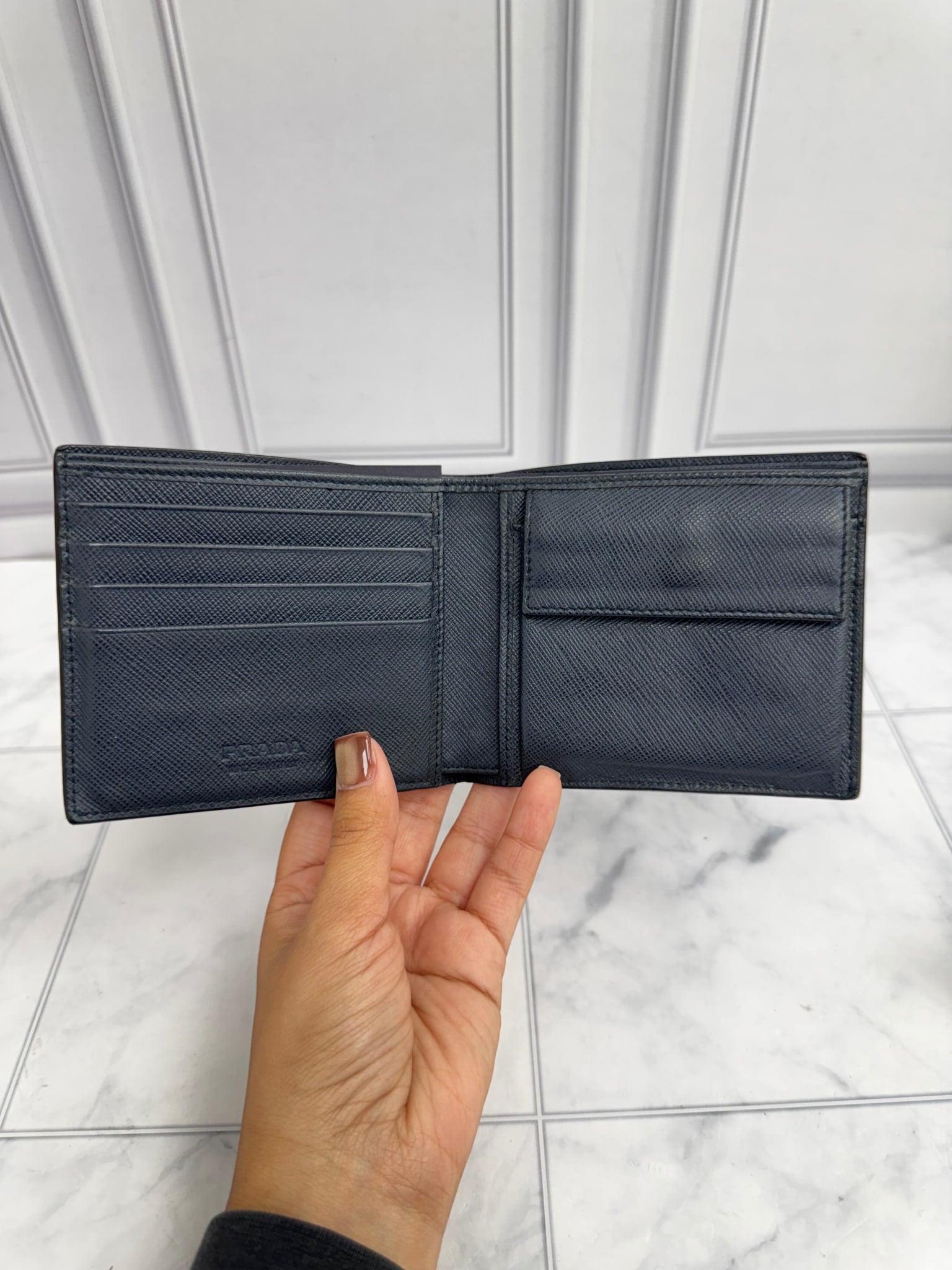 Prada Navy Blue Saffiano Leather Bifold Wallet