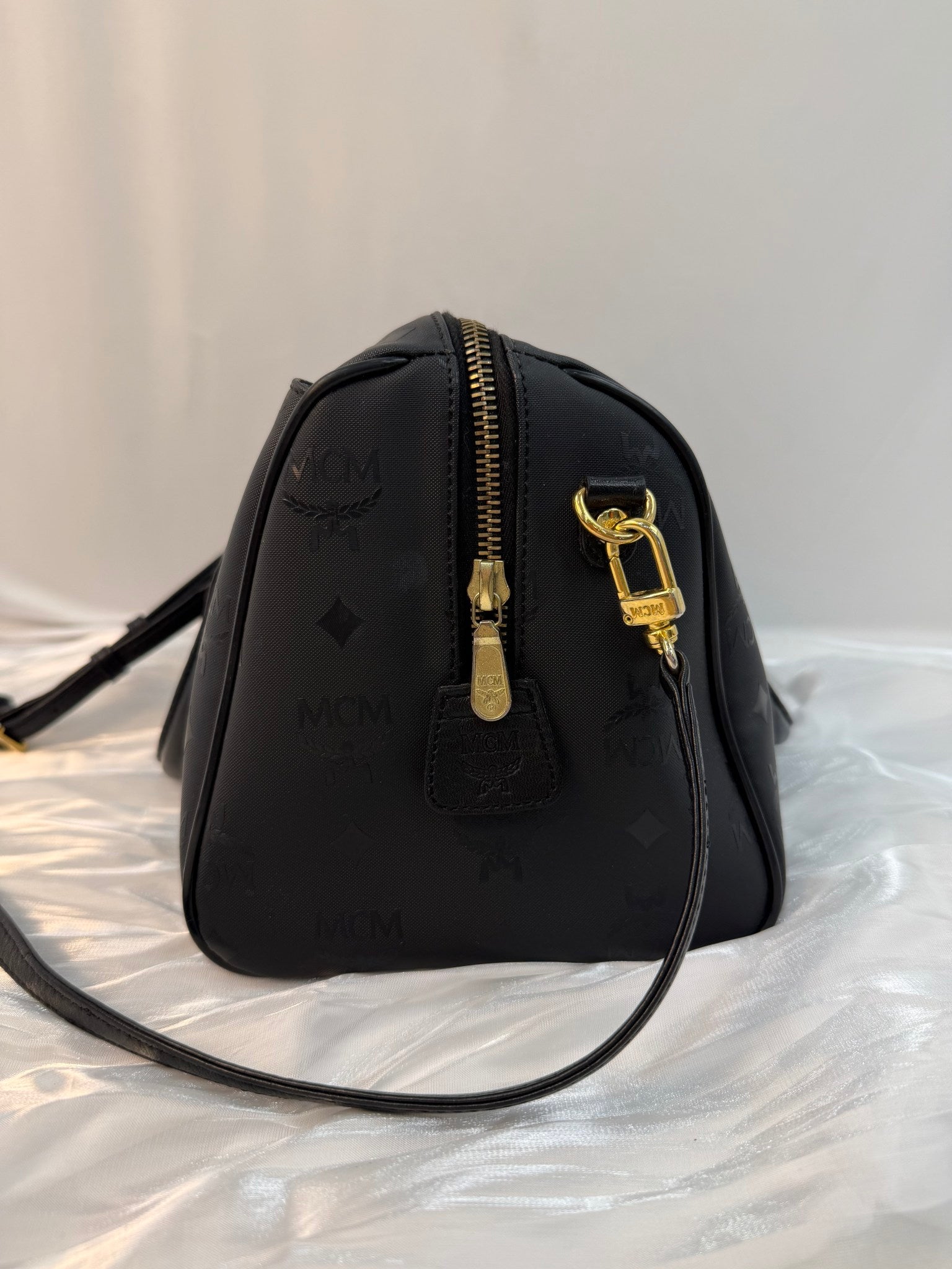 MCM Black Coated Canvas Boston Bag