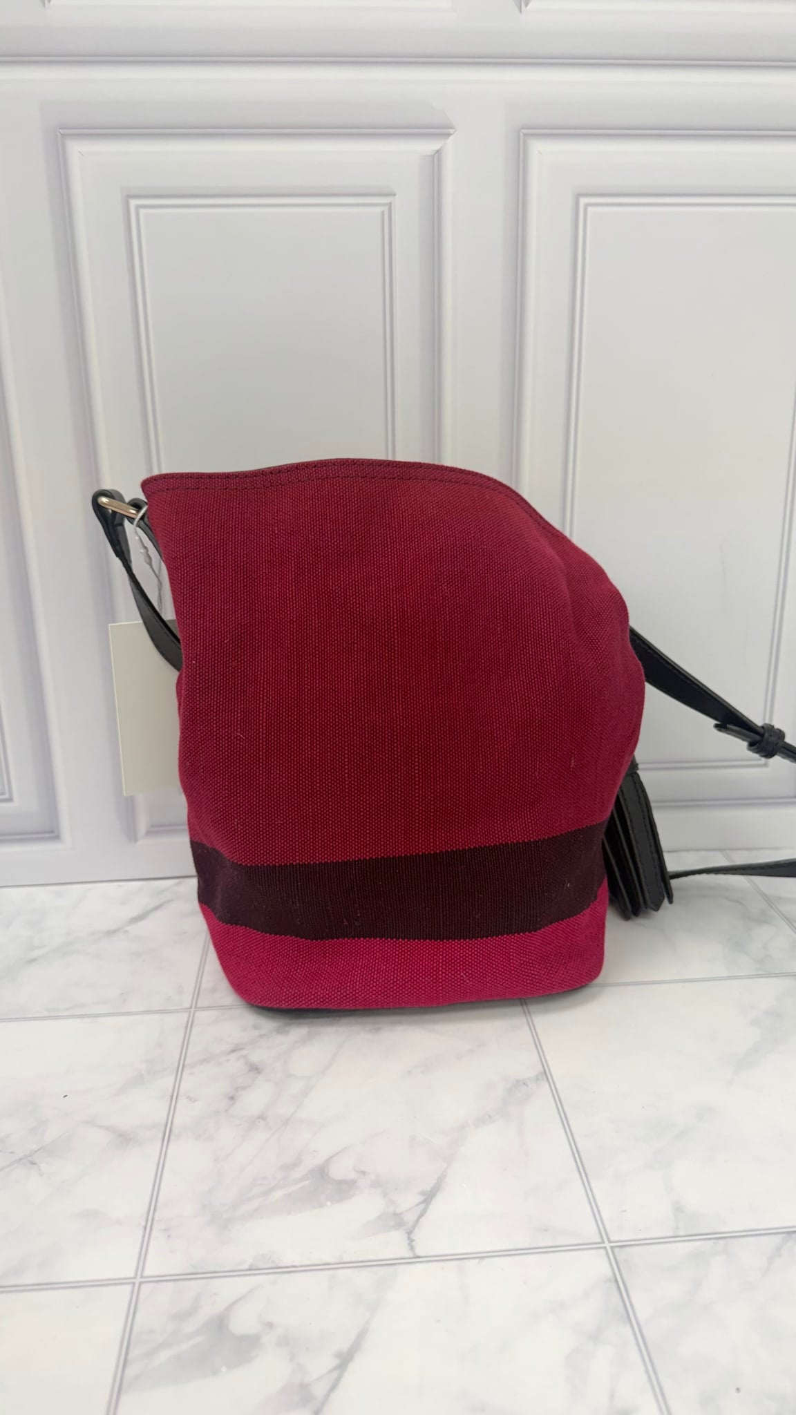 Burberry Maroon Canvas Ashby Bucket Crossbody Bag 