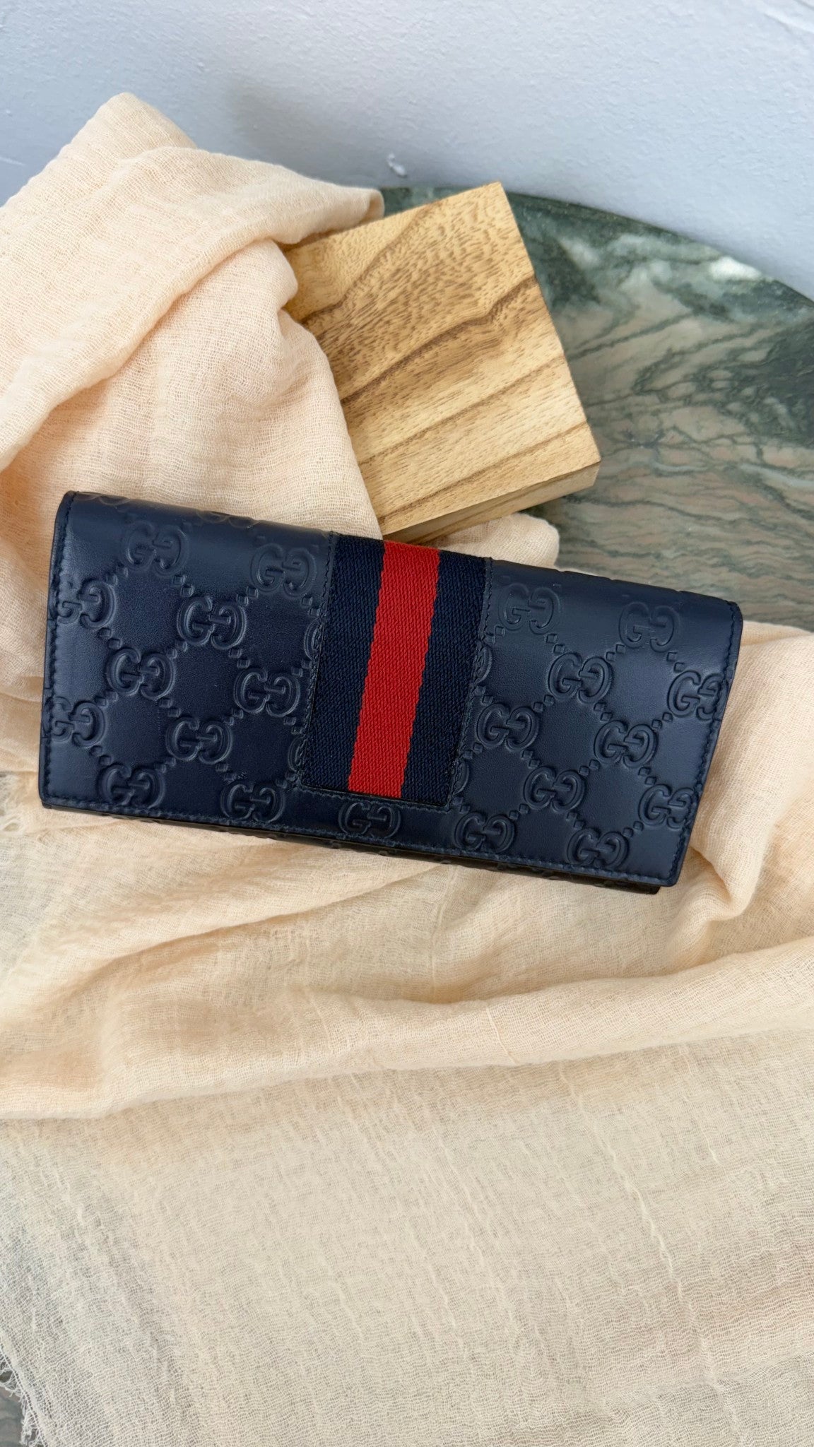 Gucci Navy Blue Guccissima Leather Long Wallet