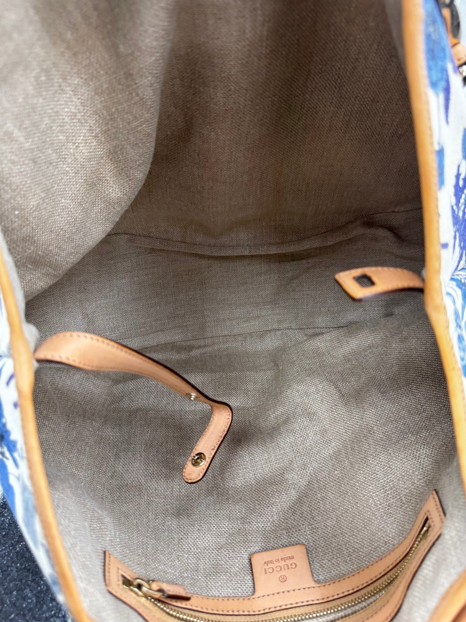 Gucci White & Blue Floral Print Canvas Pelham Large Tote Bag