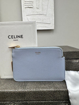 Celine Baby Blue Grained Leather Zippy Card Holder