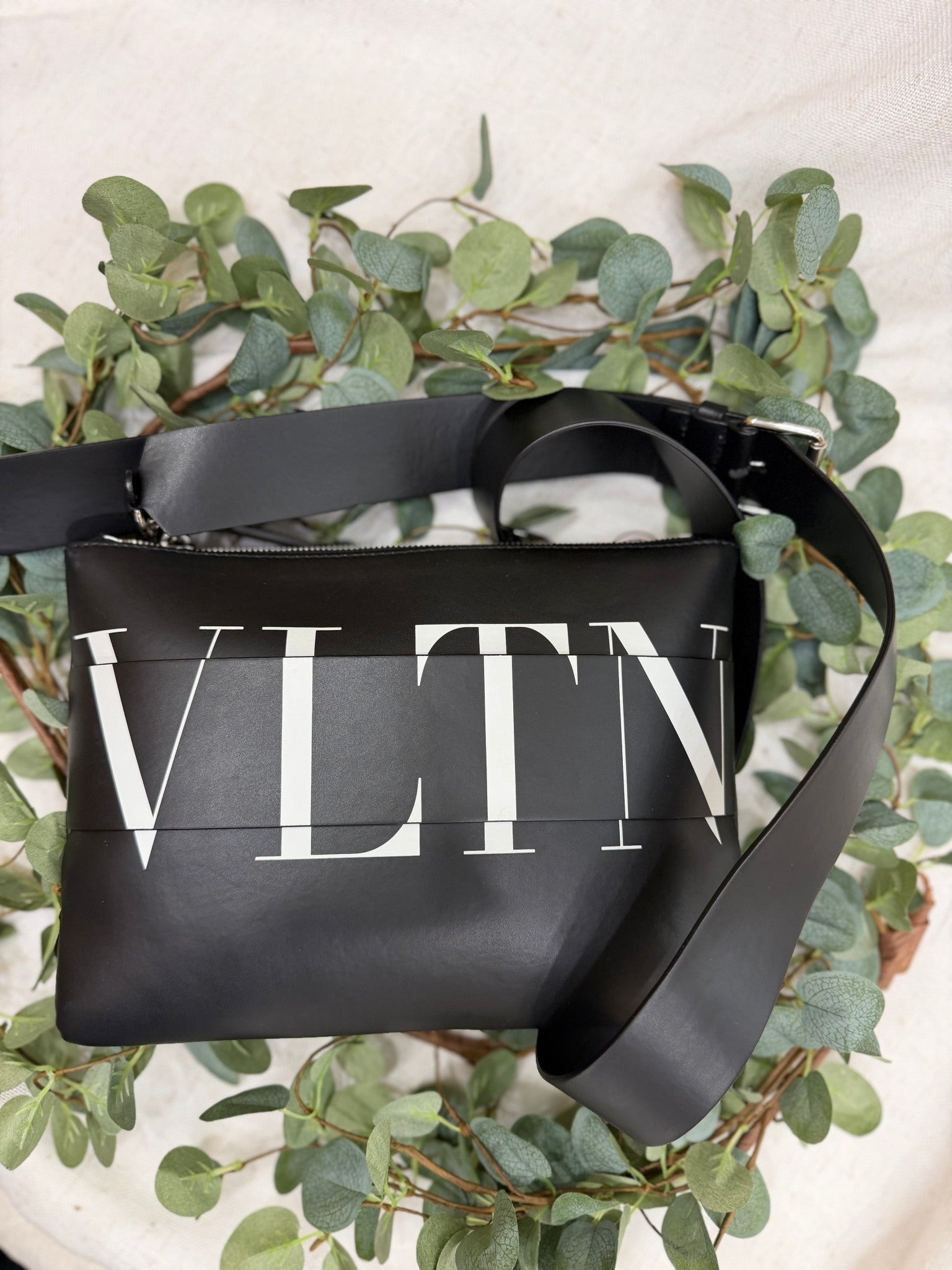 Valentino Black Leather VLTN Crossbody Bag 