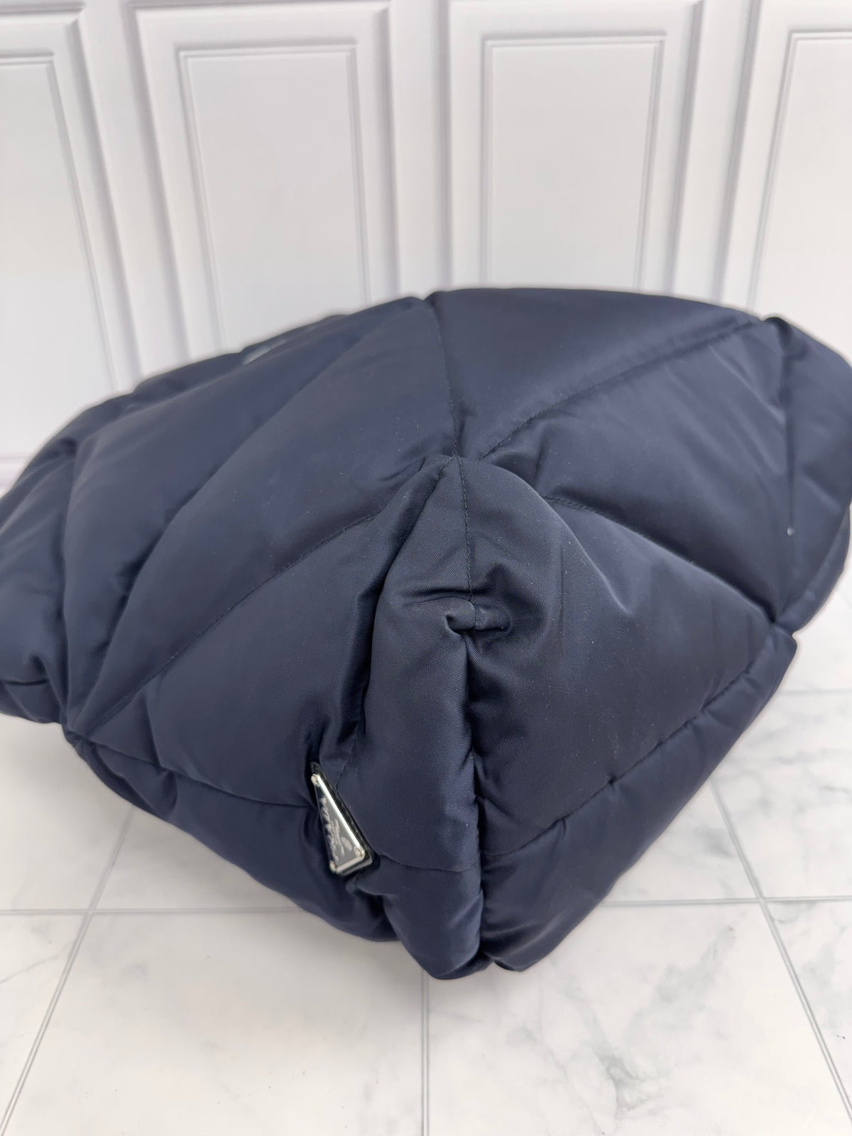Prada Navy Blue Quilted Padded Nylon Large Tote Bag