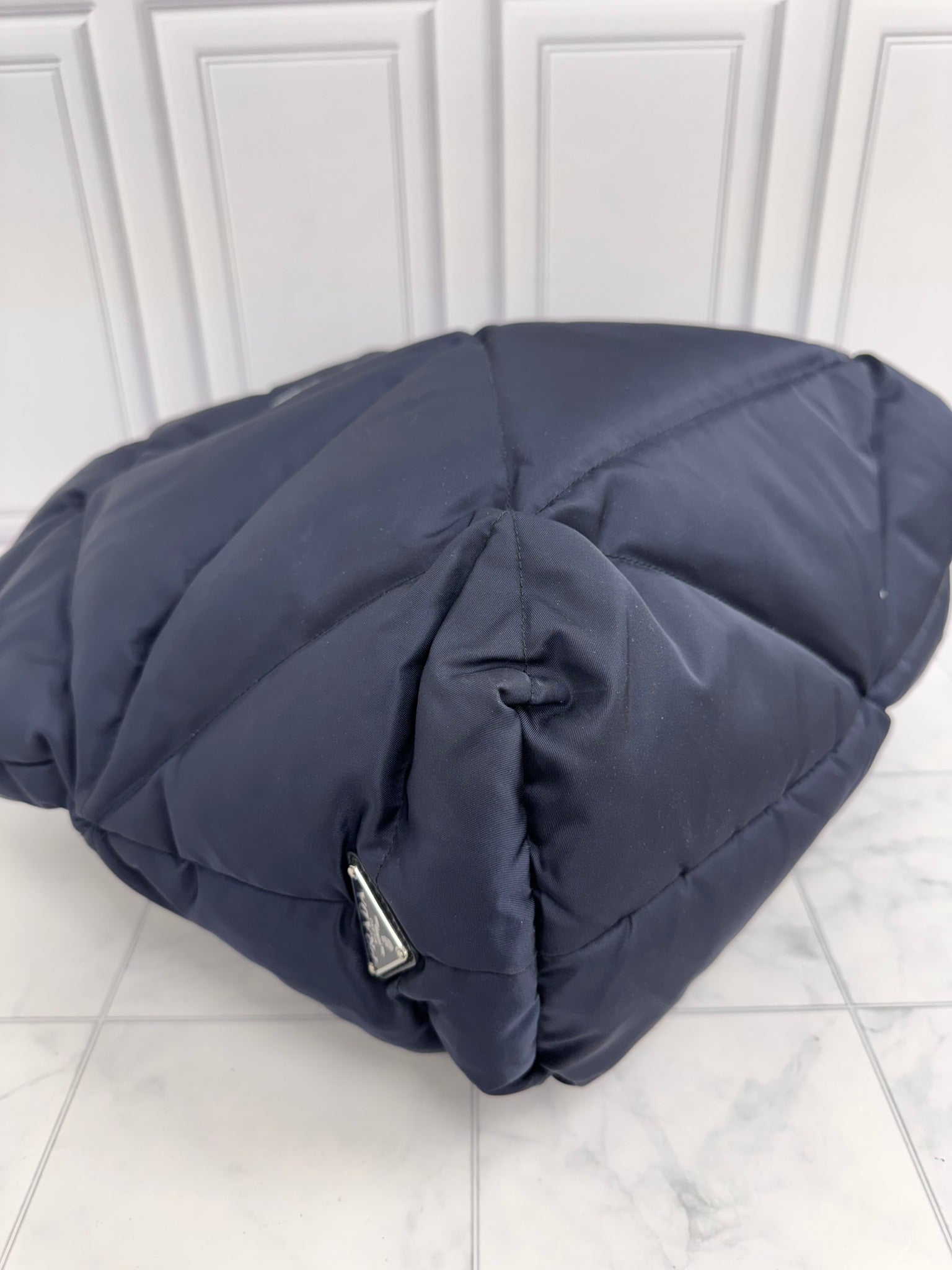 Prada Navy Blue Quilted Padded Nylon Large Tote Bag