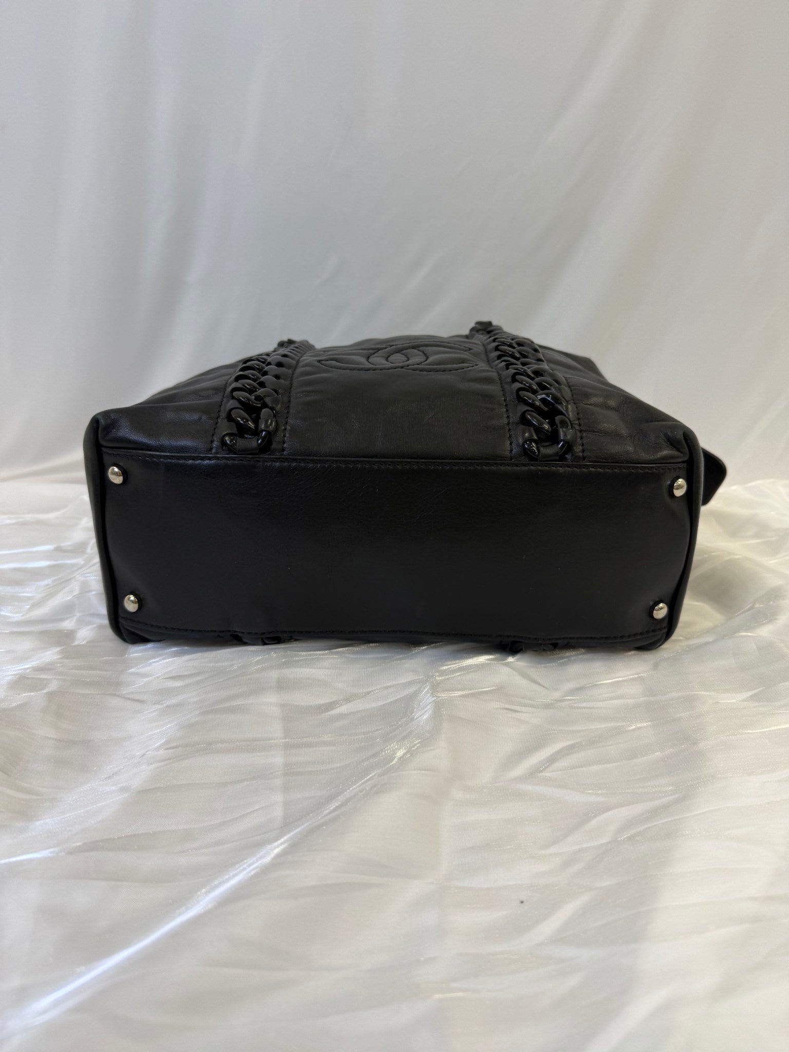 Chanel Black Caviar Leather Modem Chain Tote