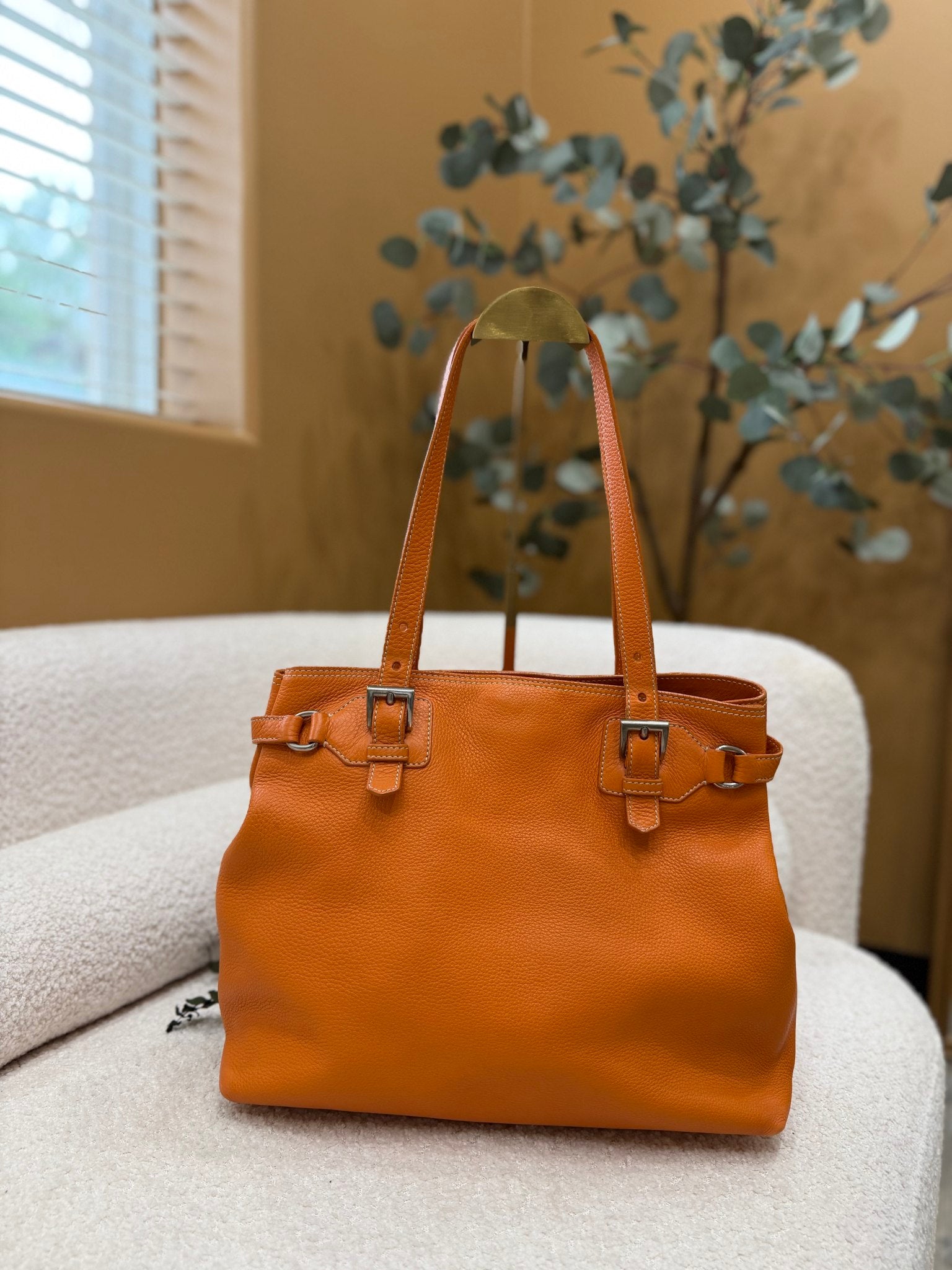 Prada Orange Leather Shoulder Tote