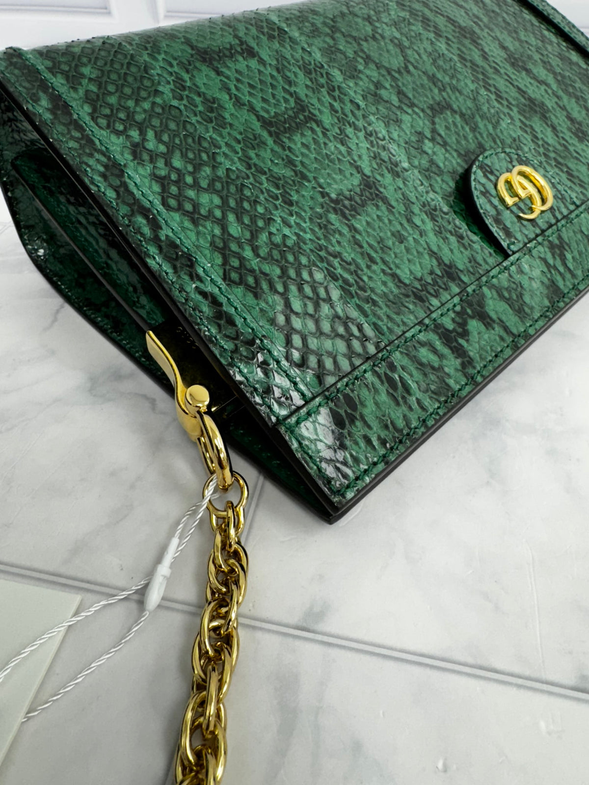Gucci Green Snakeskin Ophidia Small Chain Shoulder Bag