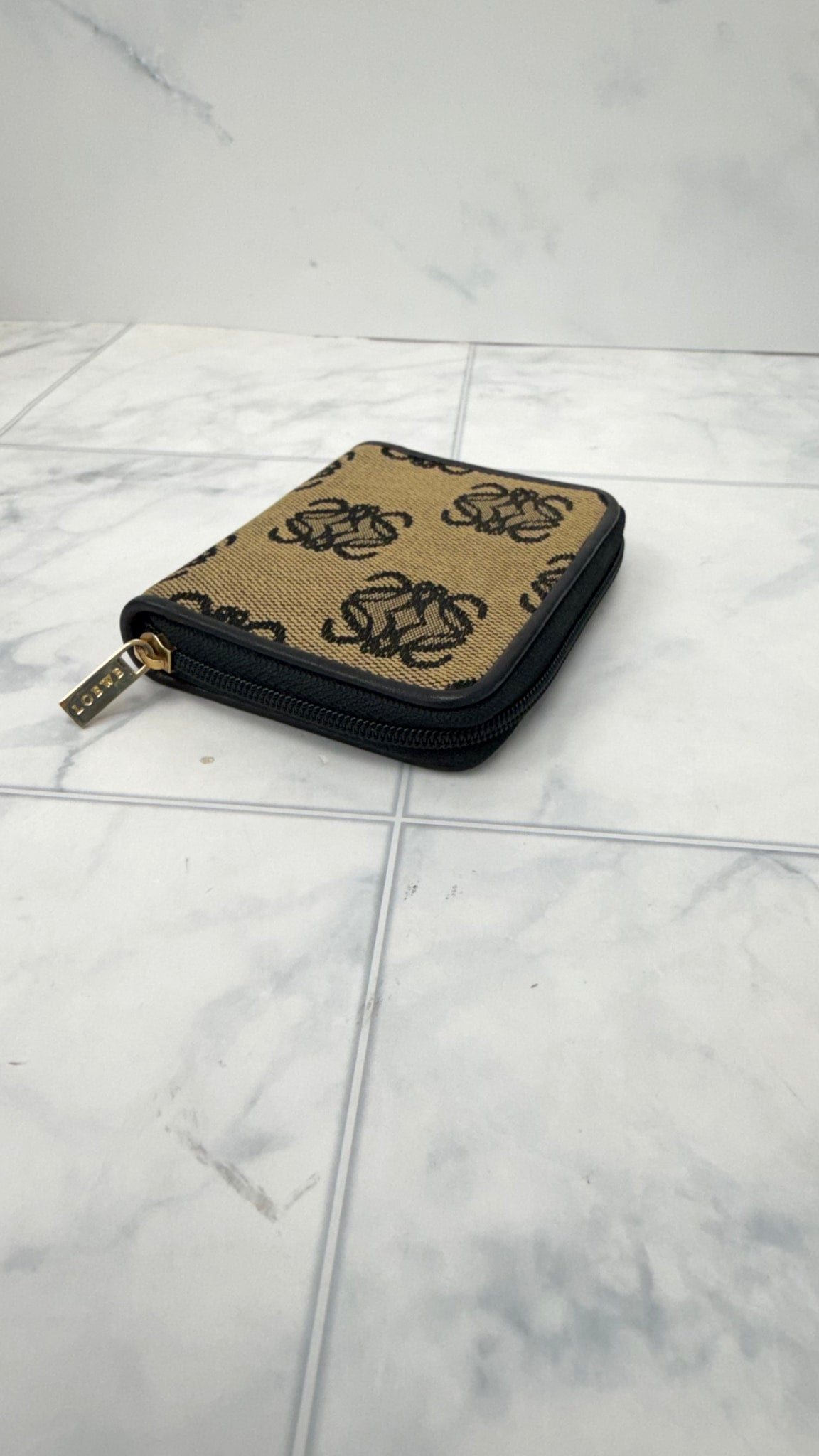 Loewe Black And Brown Anagram Canvas Compact Zippy Wallet