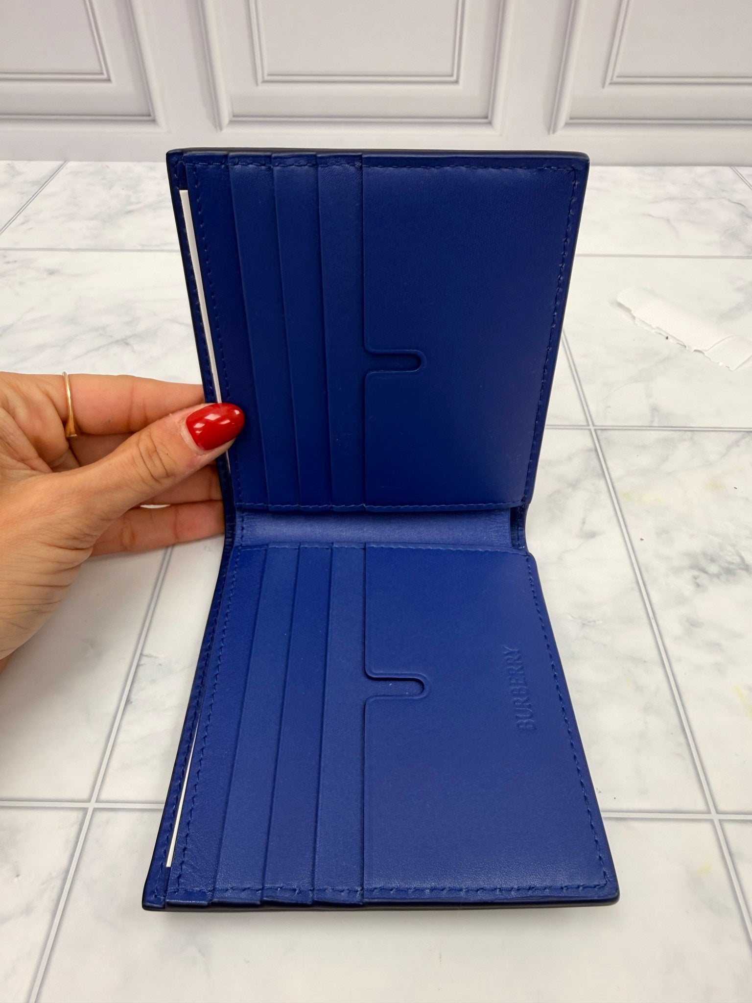 BRAND NEW Burberry Blue Leather Bifold Wallet 