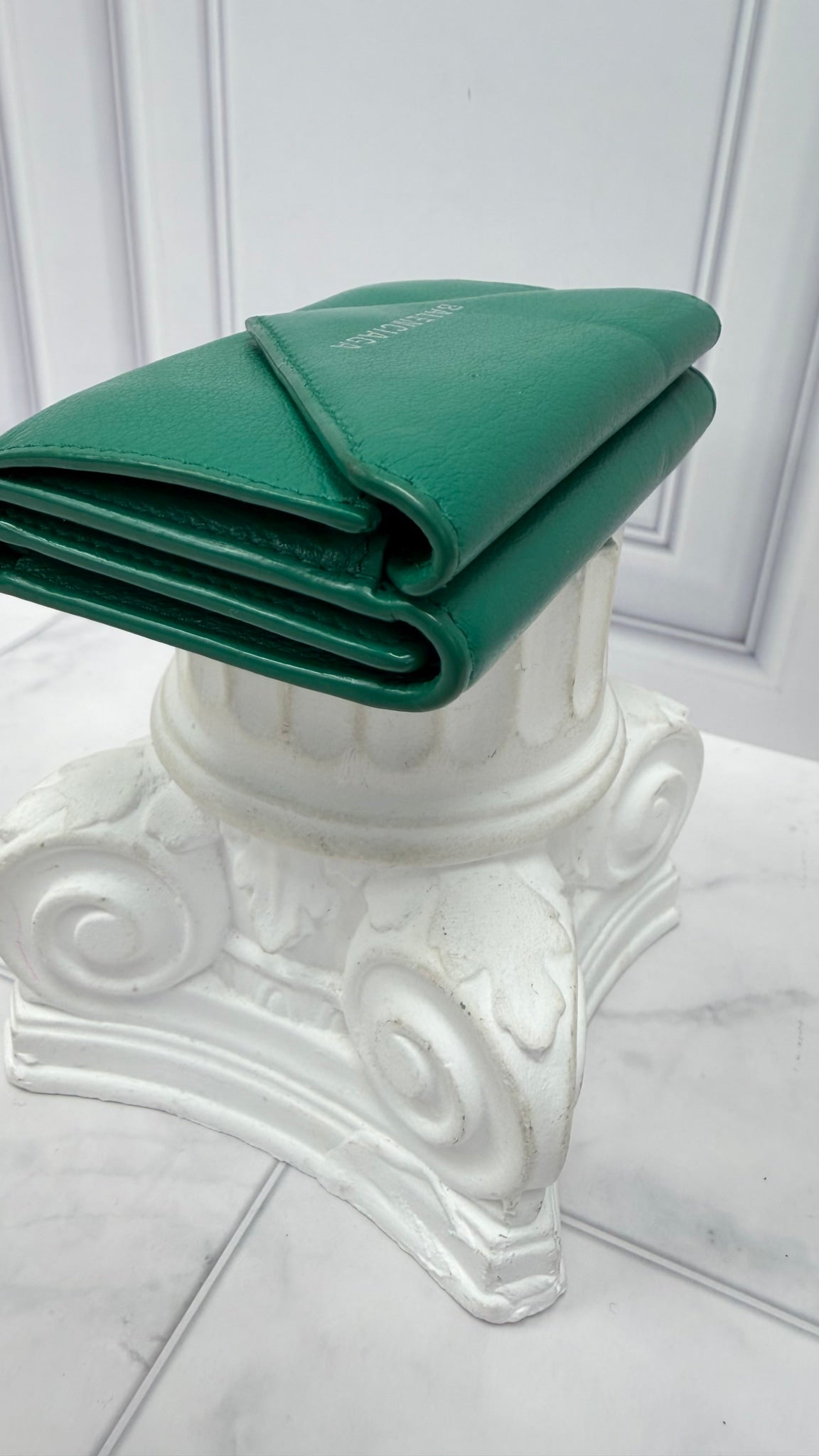 Balenciaga Green Leather Everyday Mini Papier Trifold Wallet 