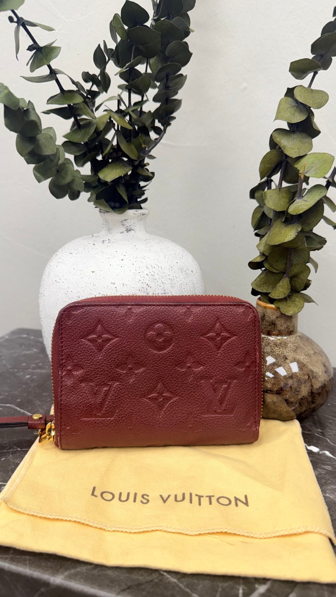 Louis Vuitton Burgundy Monogram Empreinte Leather Secret Compact Zippy Wallet