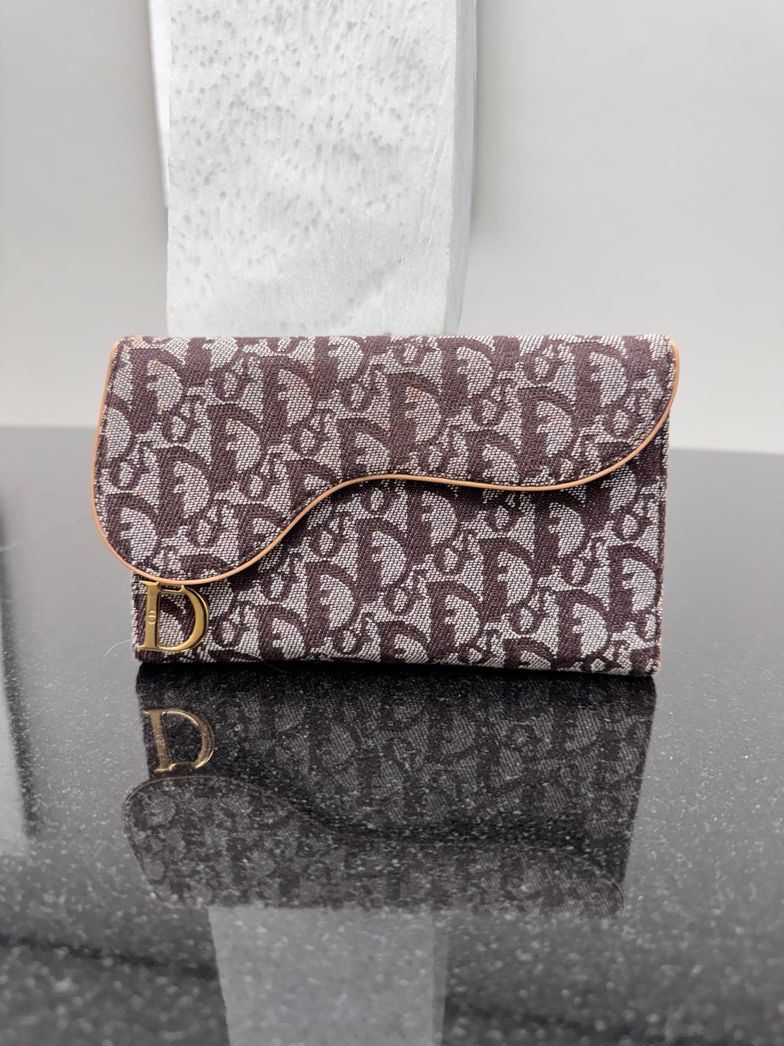 Christian Dior Brown Monogram Canvas Saddle Flap Long Wallet