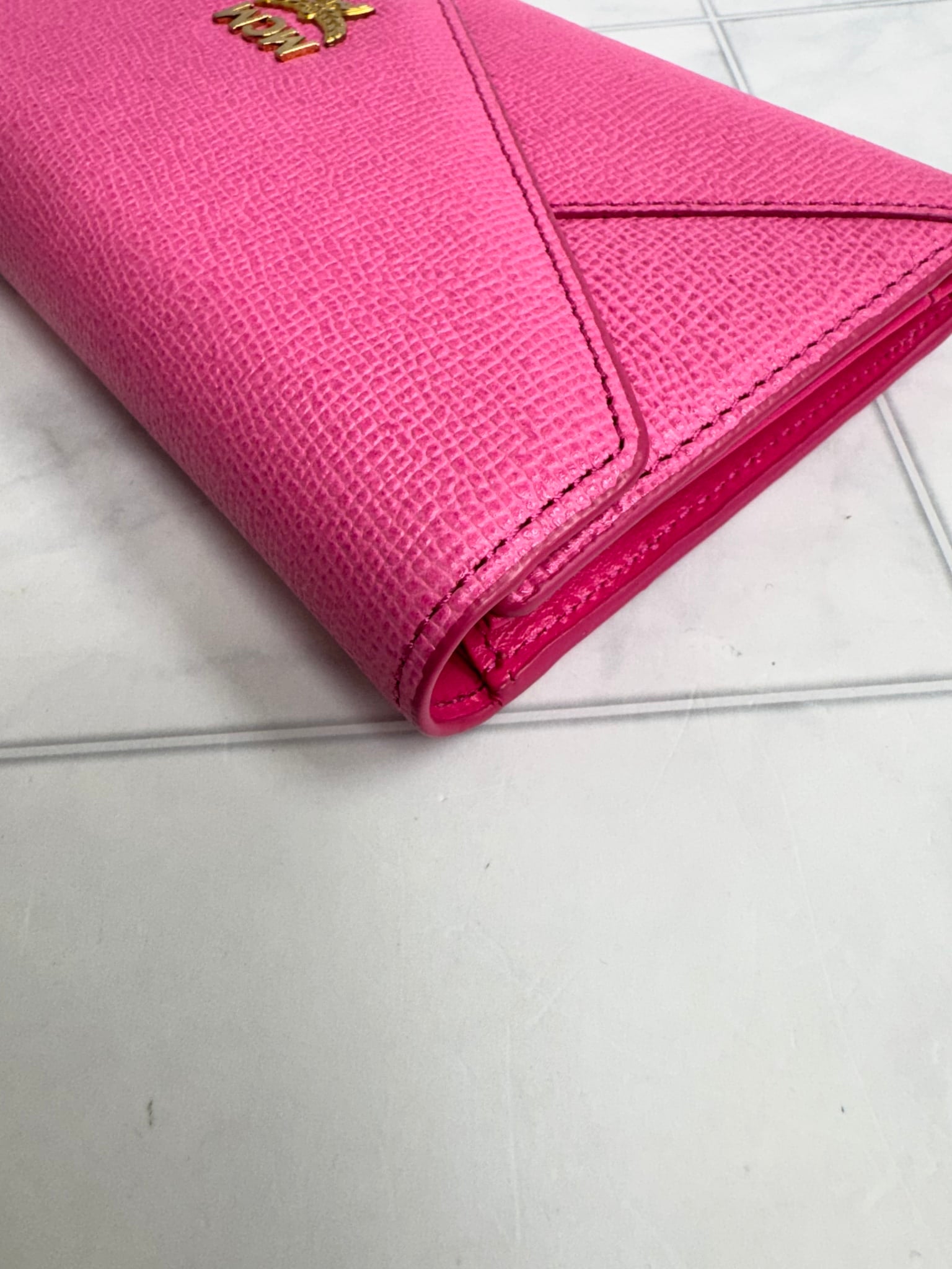 MCM Pink Grained Leather Envelope Long Wallet