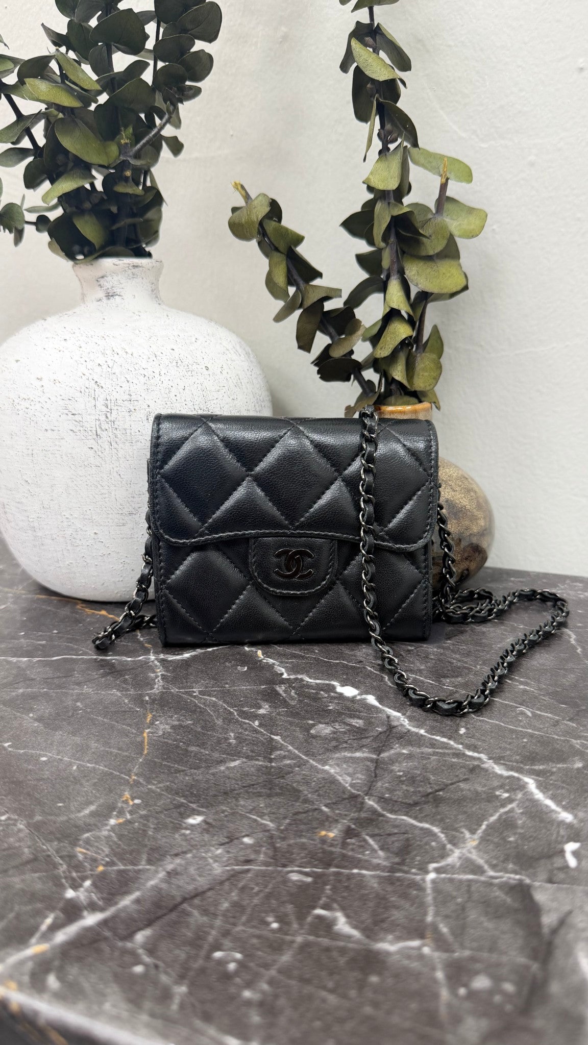 Chanel Black Lambskin Leather Wallet on a chain