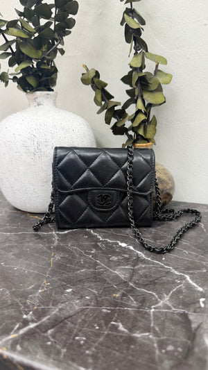 Chanel Black Lambskin Leather Wallet on a chain