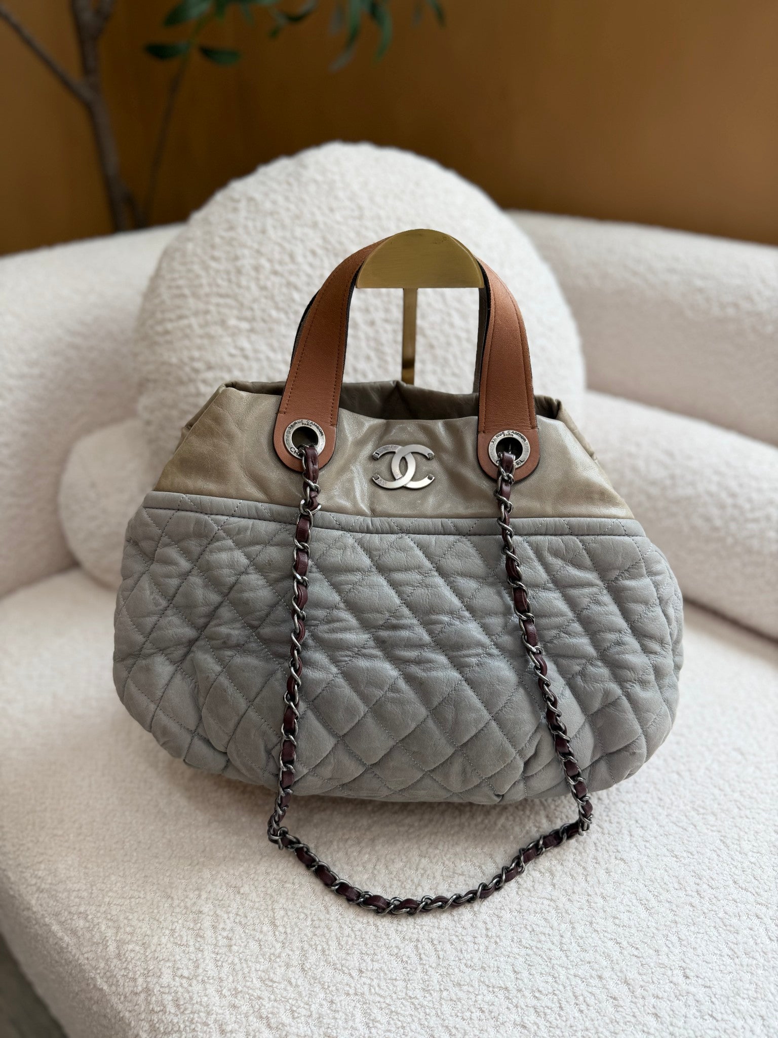 Chanel Gray Iridescent Calf Skin In The Mix Bag