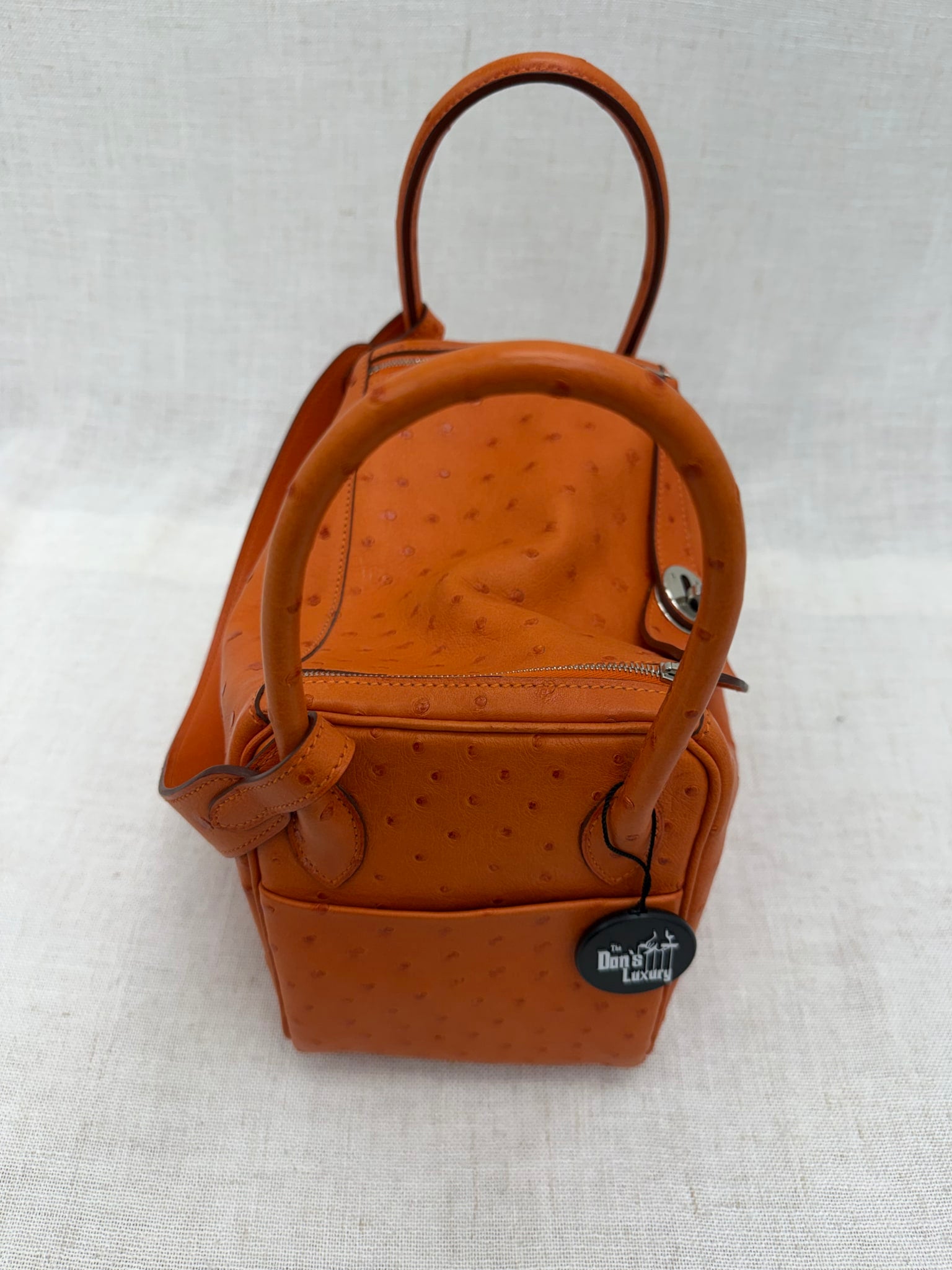 Hermes Tangerine Ostrich Leather Lindy 26