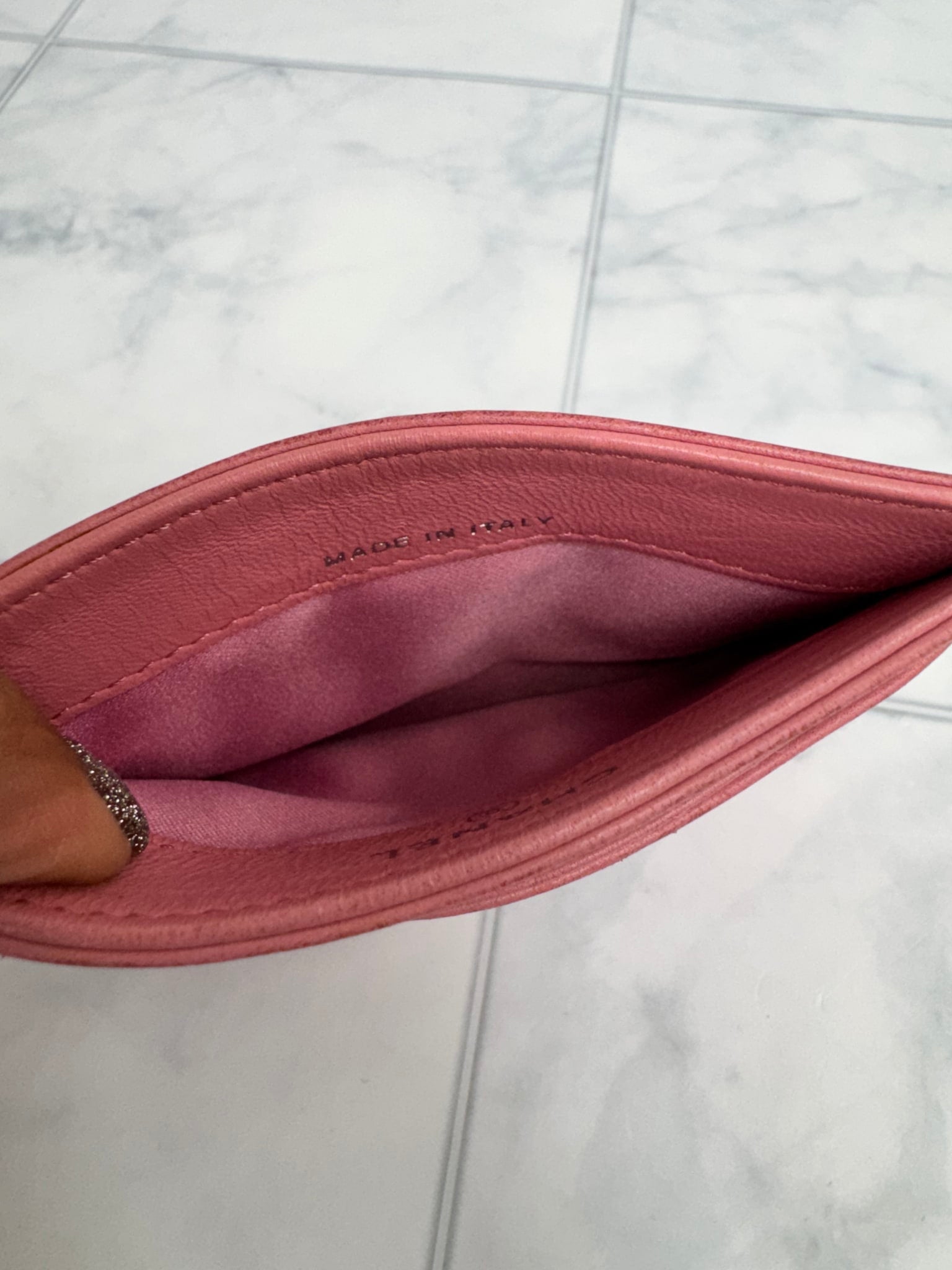 Chanel Pink Embossed Leather Card Case 