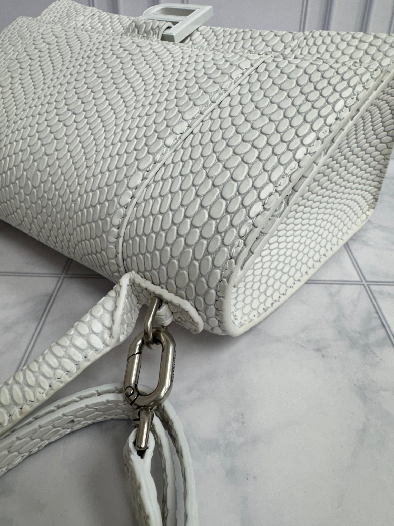 Balenciaga White Snakeskin Embossed Leather Small Hourglass 2Way Bag