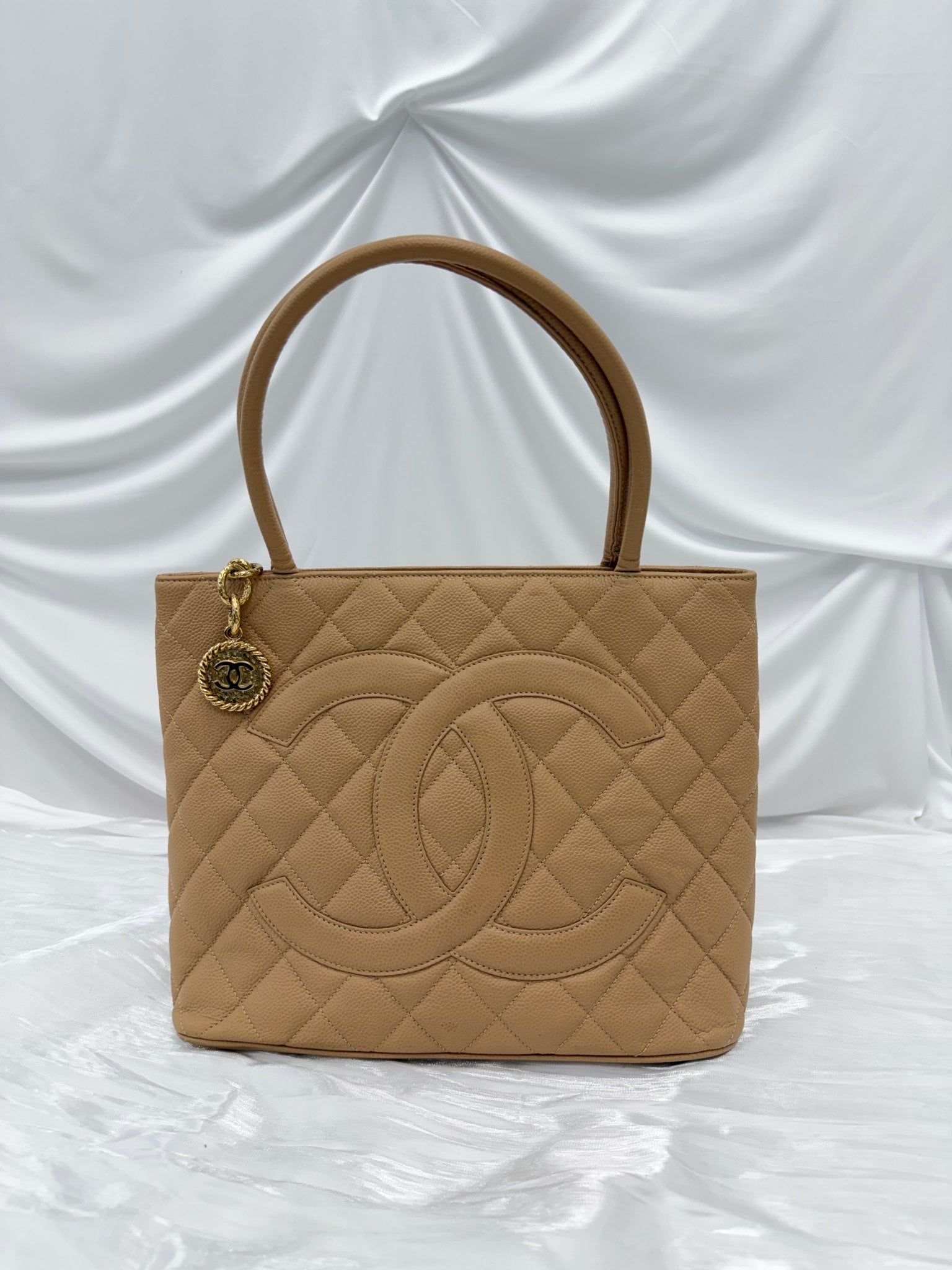 Chanel Beige Caviar Quilted Medallion Tote Bag