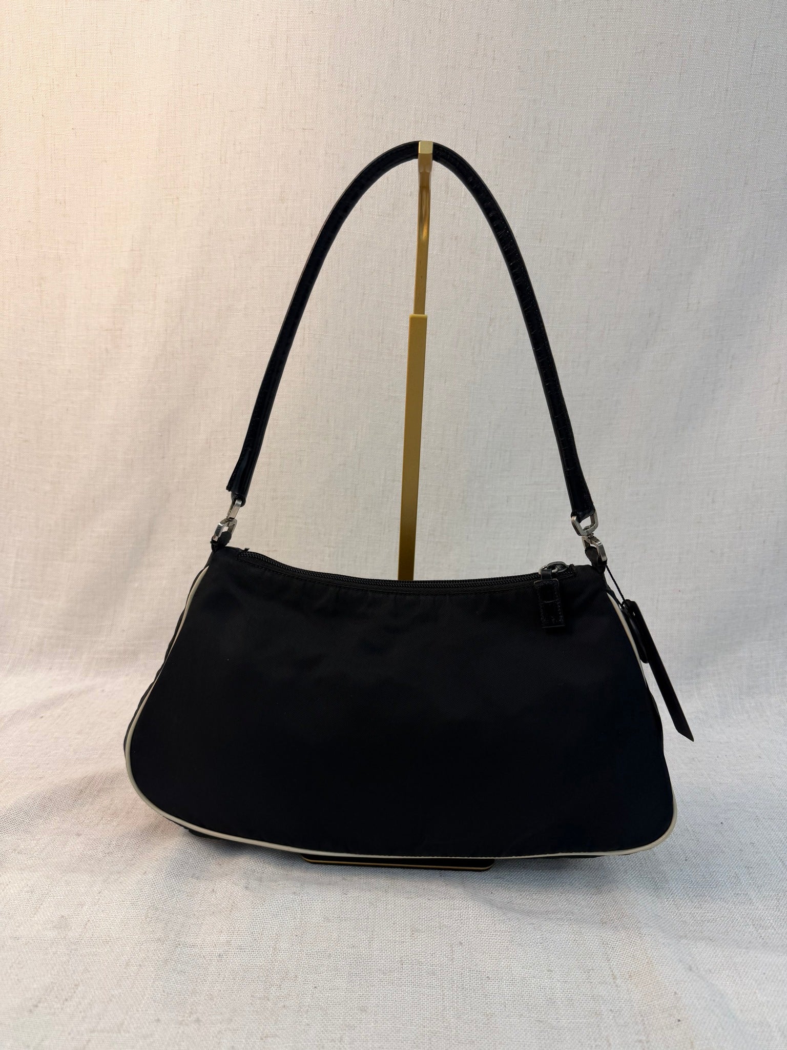 Prada Black Nylon Floral Tessuto Shoulder Bag