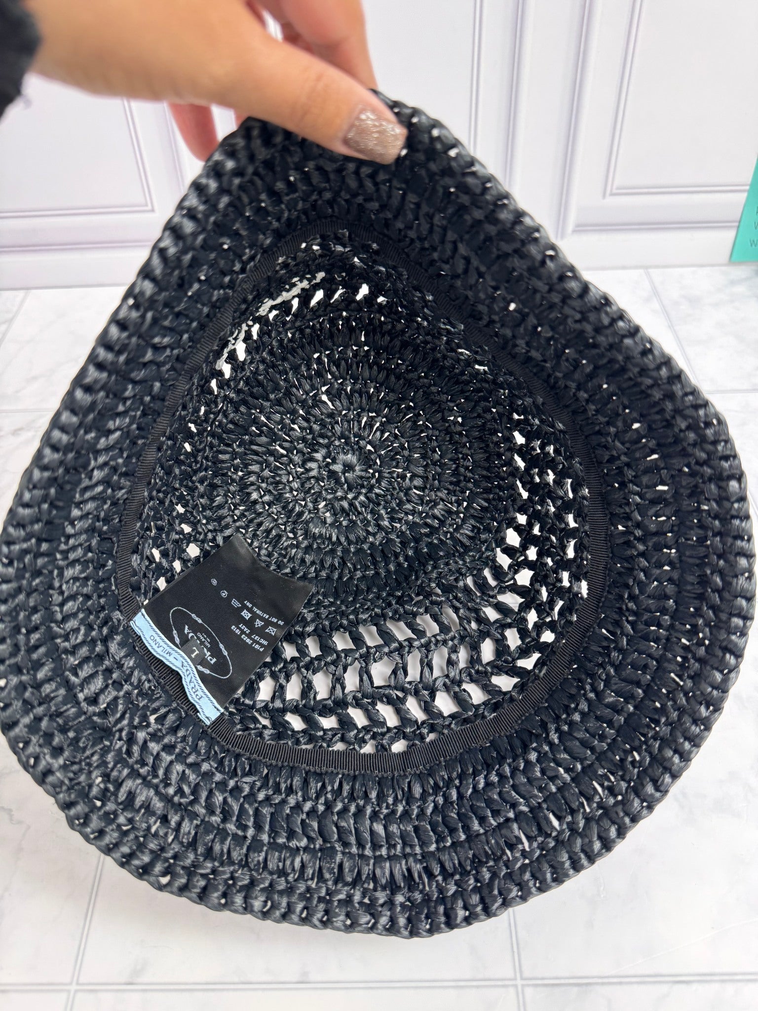 Prada Black Raffia Hat Large