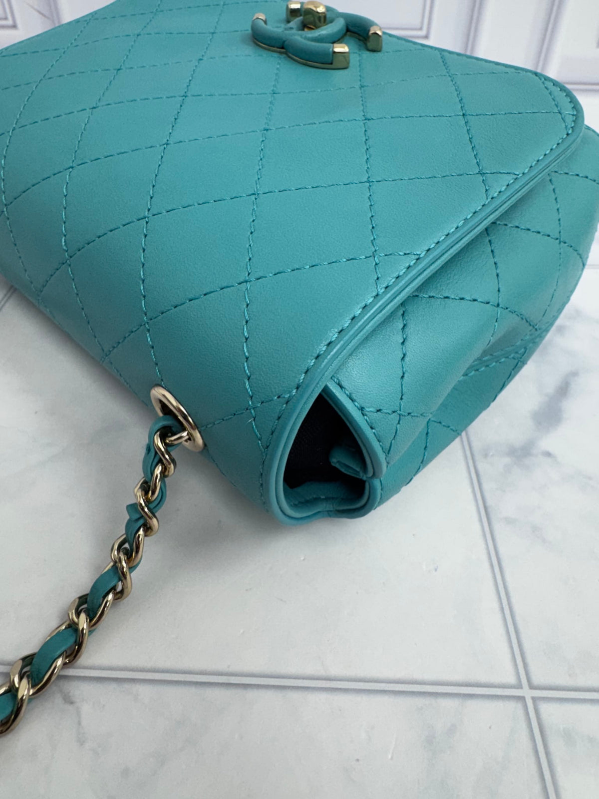 Chanel Teal Quilted Calfskin Small Covered CC Flap Bag 