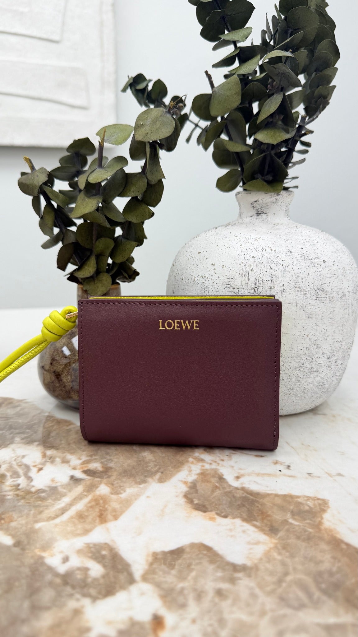 BRAND NEW - Loewe Plum And Green Leather Knot Compact Wallet 
