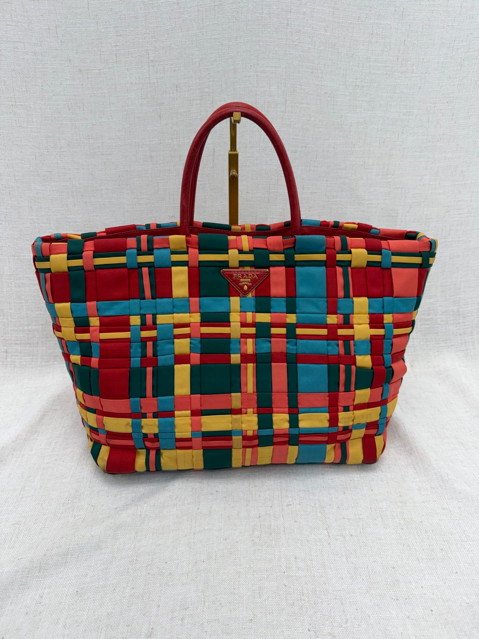 Prada Multicolor Woven Nylon Large Tote Bag