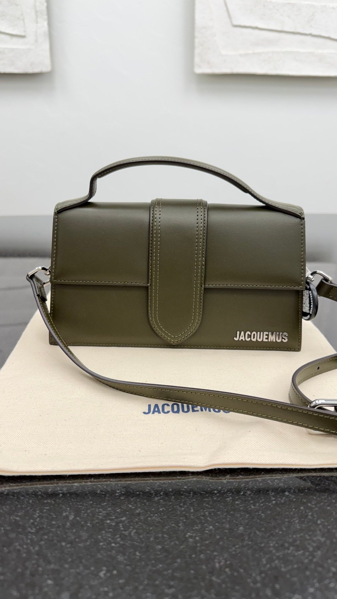 BRAND NEW - Jacquemus Dark Green Leather Le Grand Bambino 2Way Handbag