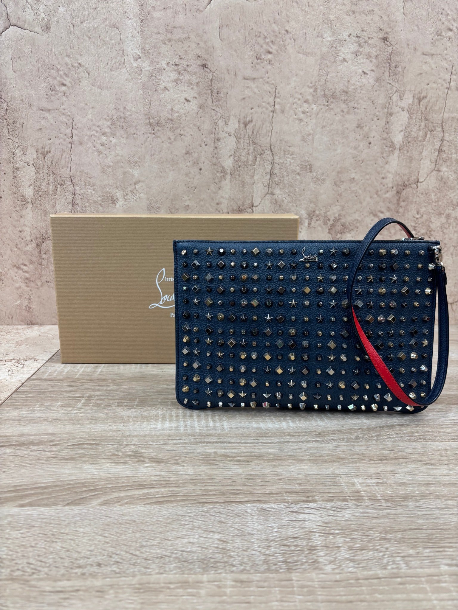 Christian Louboutin Navy Leather Studded Shoulder Bag