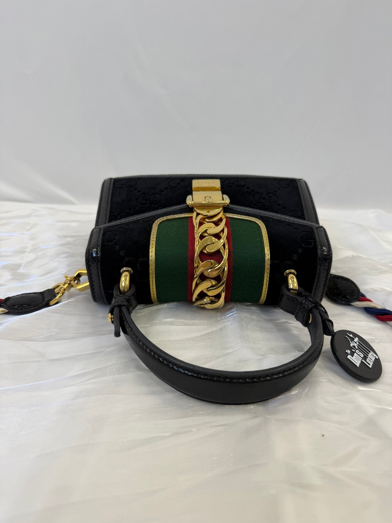 Gucci Black Velvet Sylvie Top Handle Bag