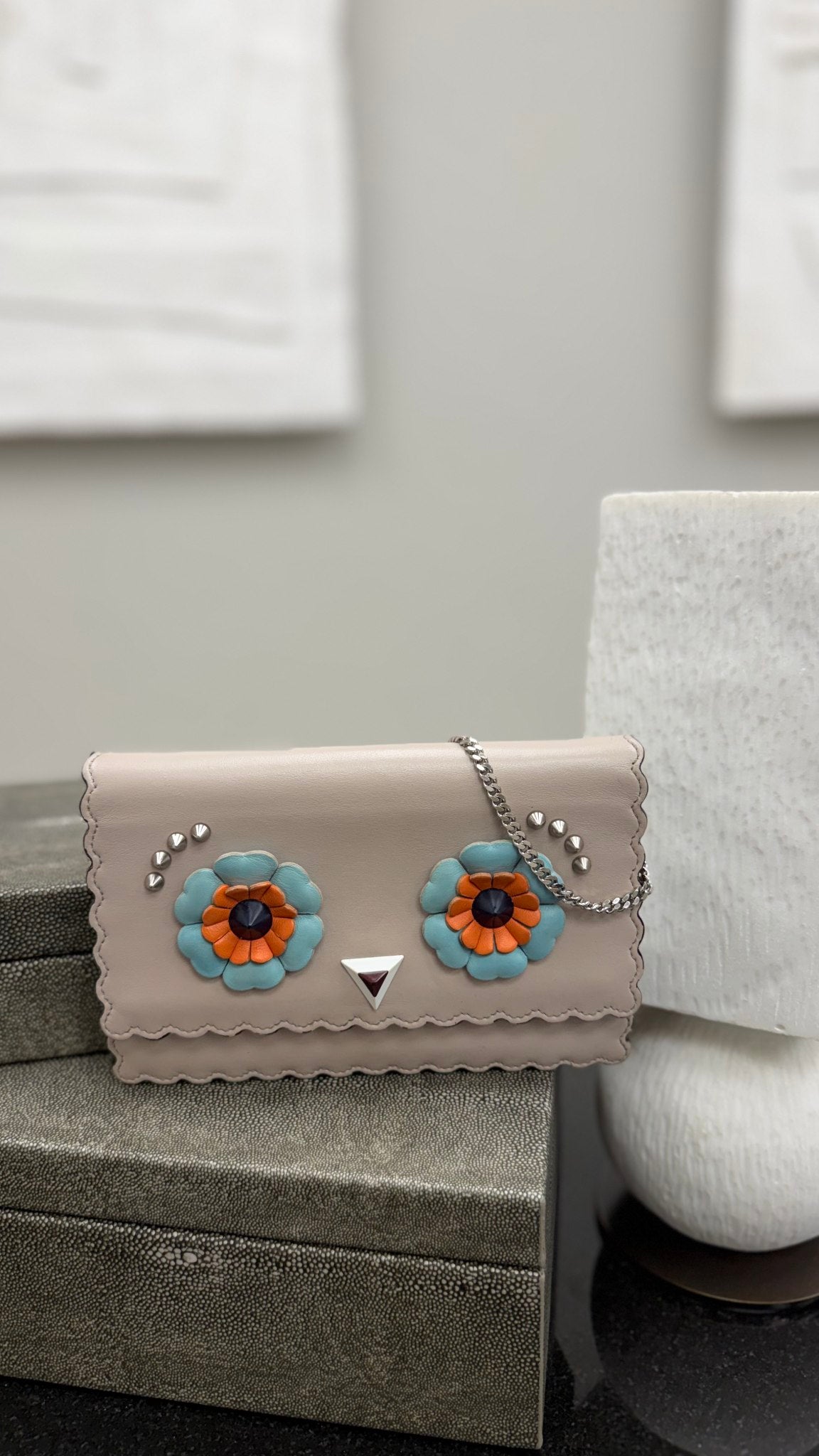 Fendi Grey Leather Hypnoteyes Wallet On Chain