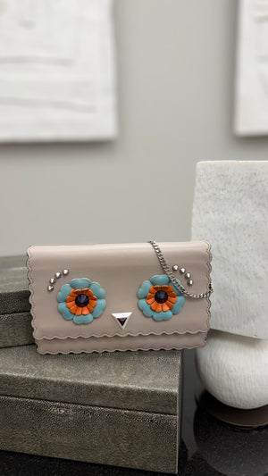 Fendi Grey Leather Hypnoteyes Wallet On Chain