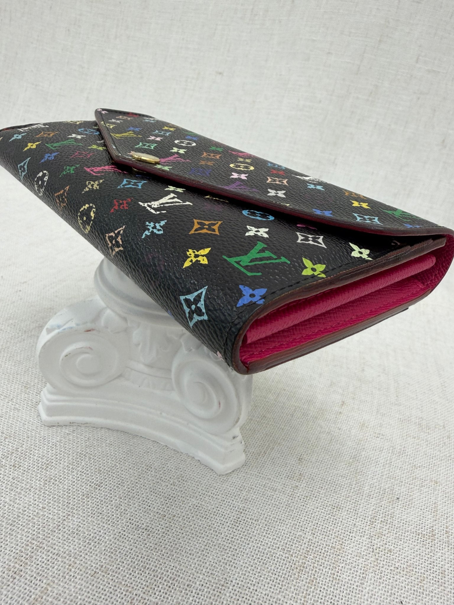 Louis Vuitton Black Multicolor Monogram & Pink Sarah Wallet