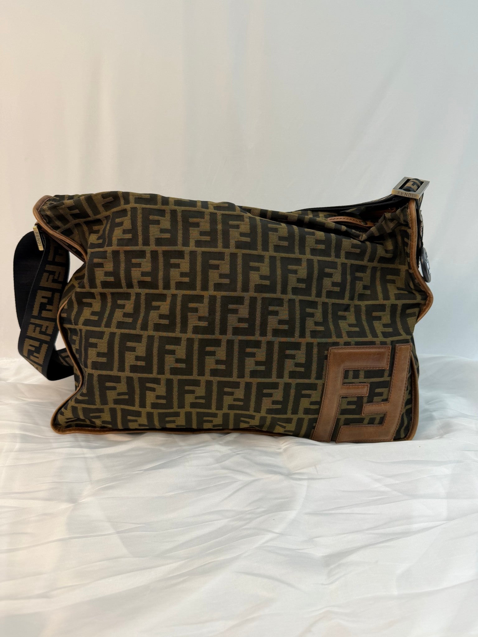 Fendi Brown Canvas  Zucca Print Messenger Bag