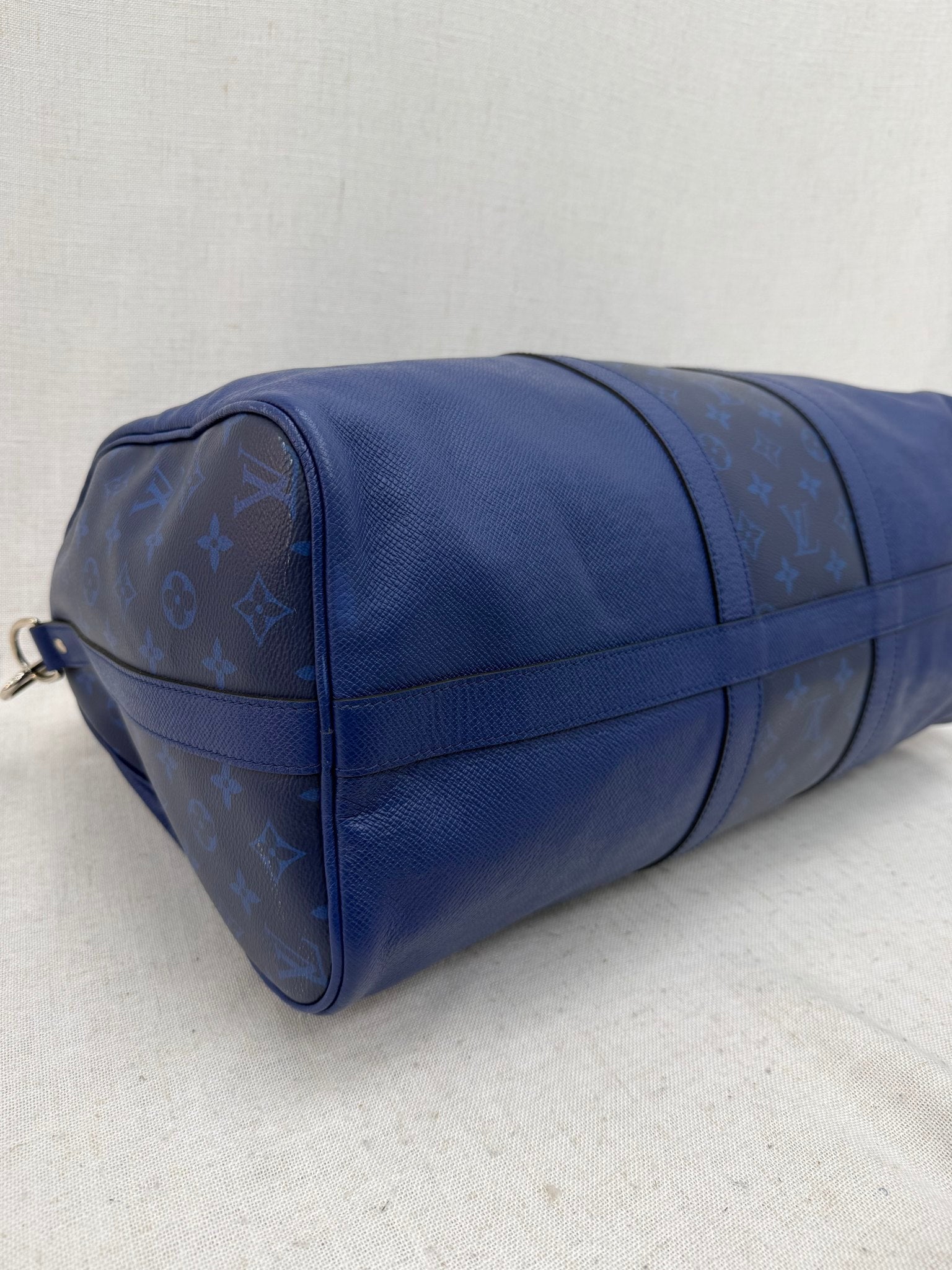 Louis Vuitton Cobalt Blue Monogram & Taiga Keepall Bandouliere 50