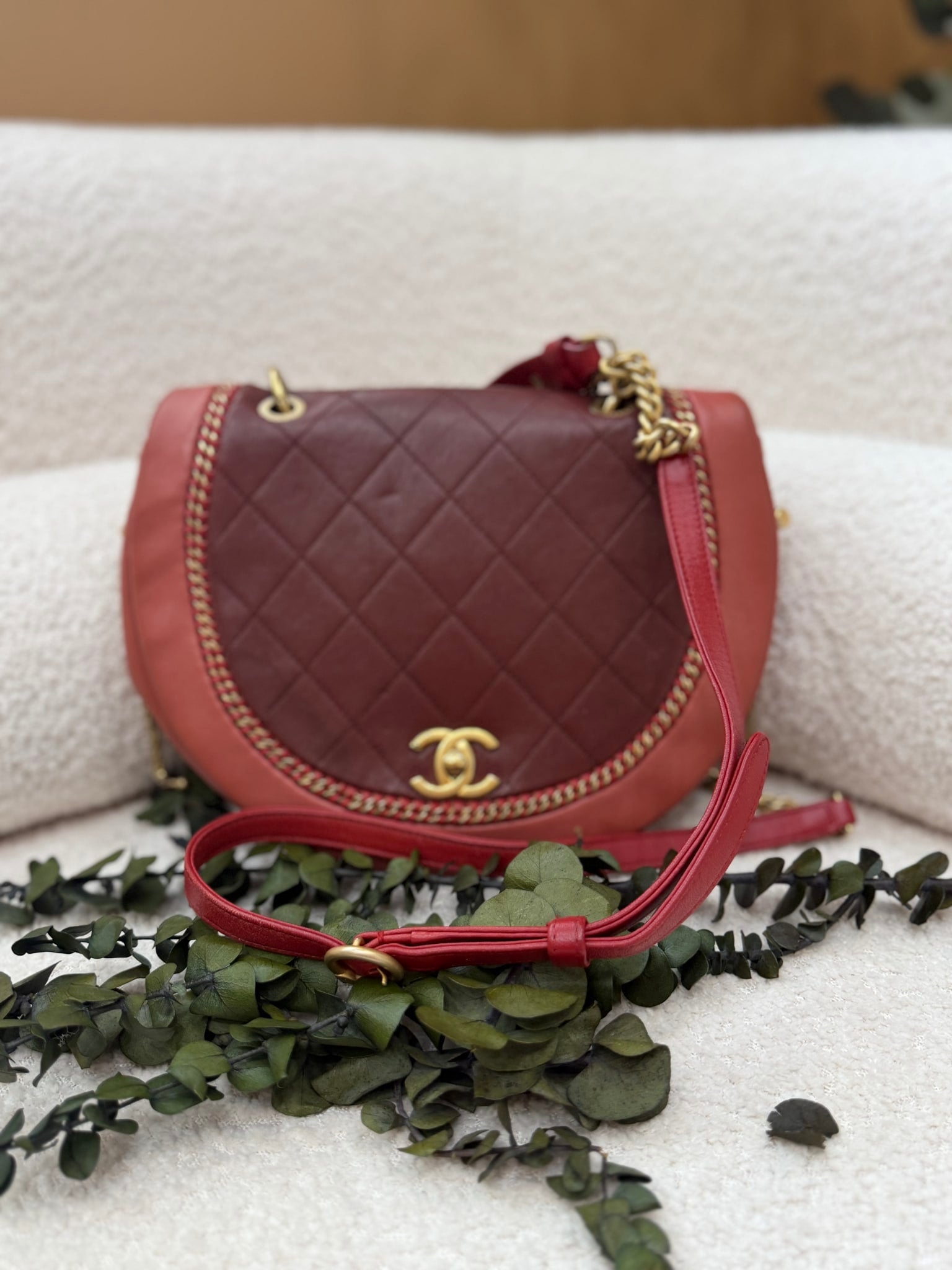 Chanel Burgundy Bi Color Quilted Calfskin Saddle Bag