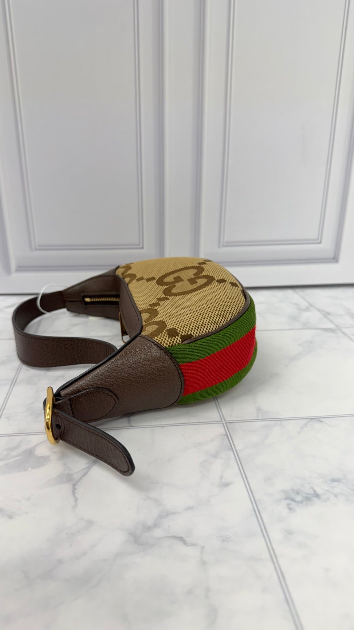 Gucci Brown Jumbo GG Canvas Mini Ophidia Shoulder Bag