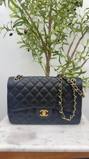 Chanel Black Caviar Leather Jumbo Classic Double Flap Bag