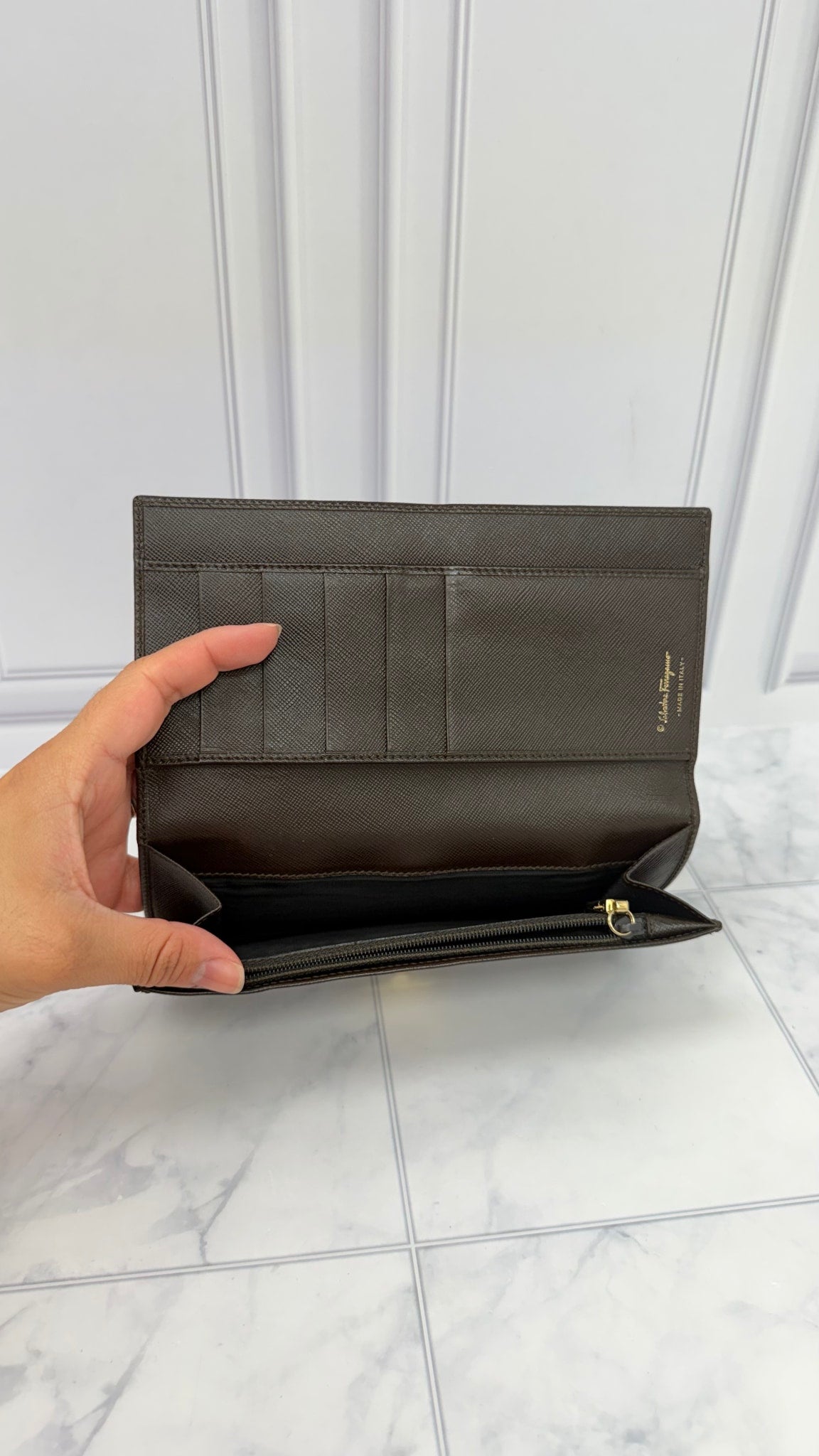 Salvatore Ferragamo Brown Saffiano Leather Long Wallet 