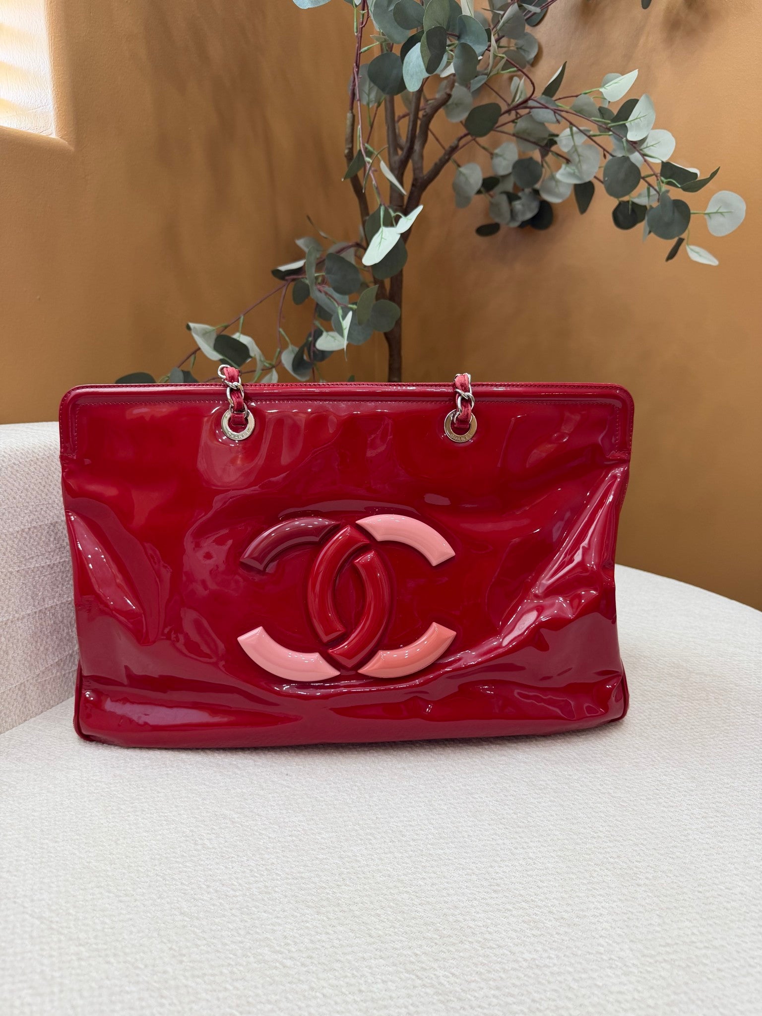 Chanel Red Patent Leather Tote Bag