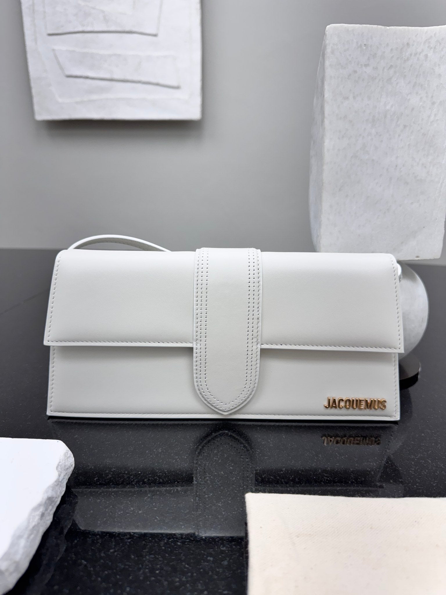 LIKE NEW - Jacquemus White Leather Le Bambino Long Shoulder Bag
