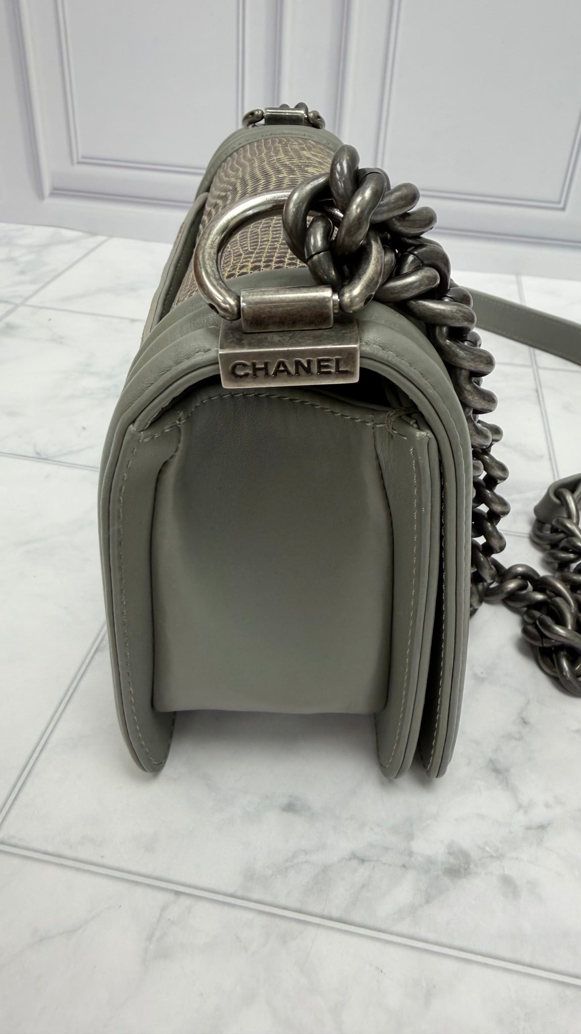 Chanel Grey Exotic Snakeskin Small Boy Bag