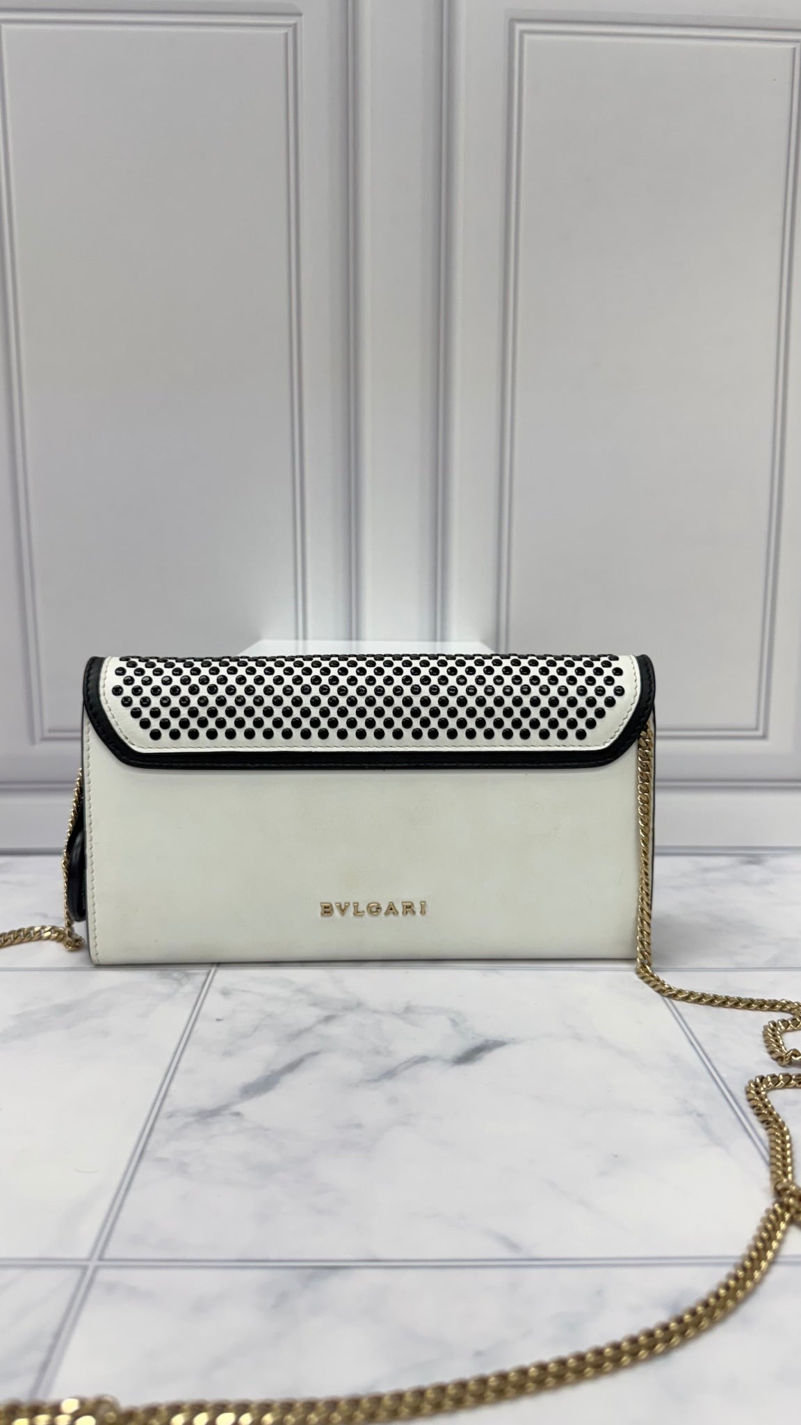 Bvlgari White Leather Studded Serpenti Forever Wallet On A Chain 