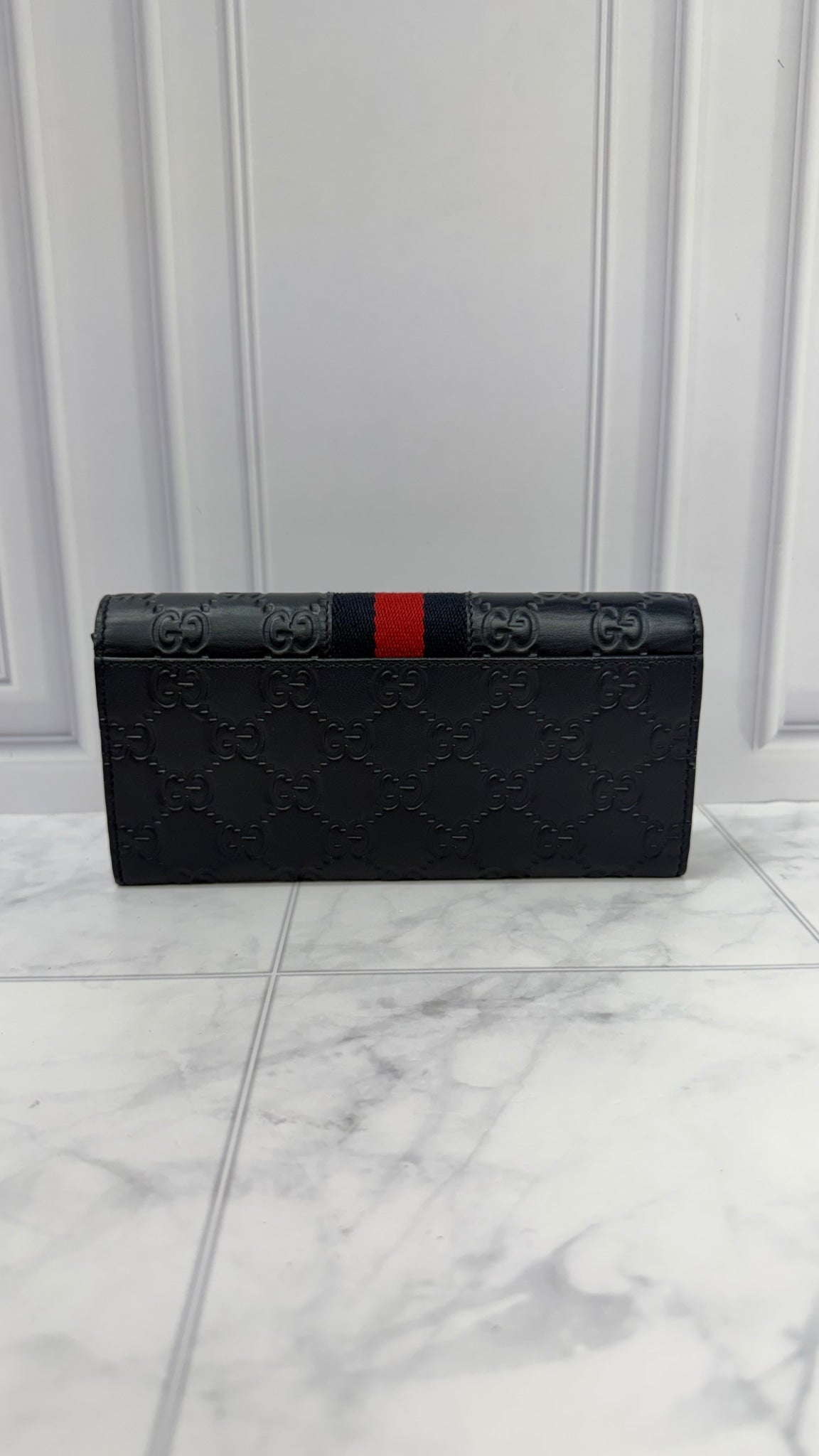 Gucci Navy Blue Guccissima Leather Long Wallet