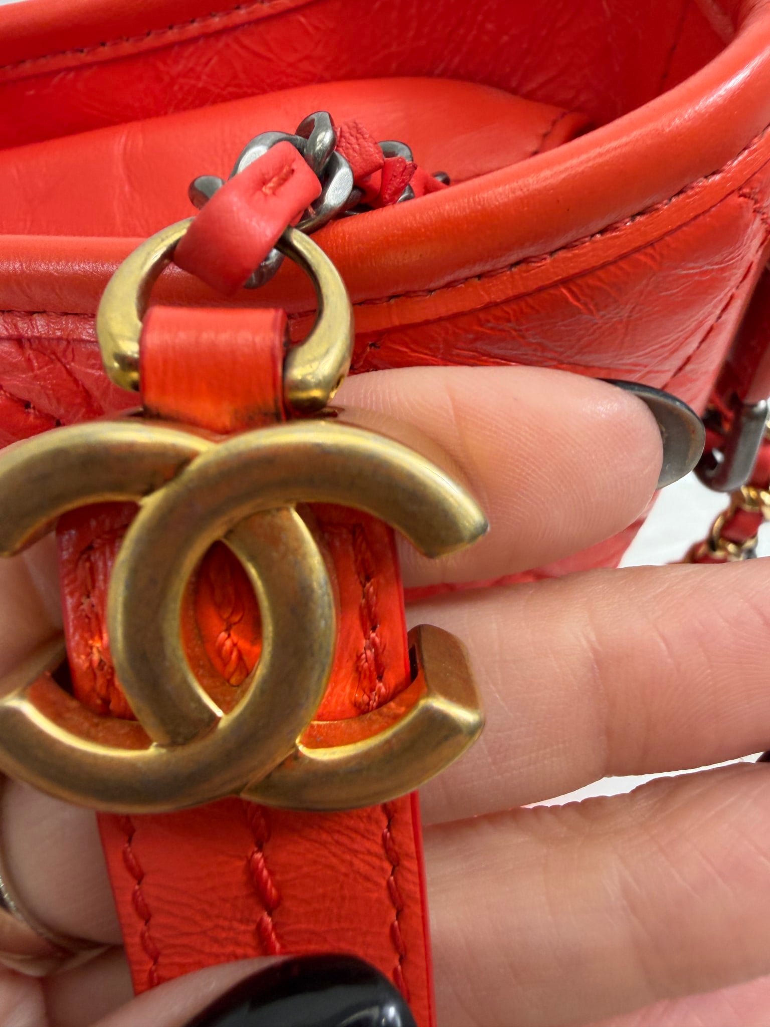 Chanel Orange Quilted Calfskin Gabrielle Medium Crossbody Bag